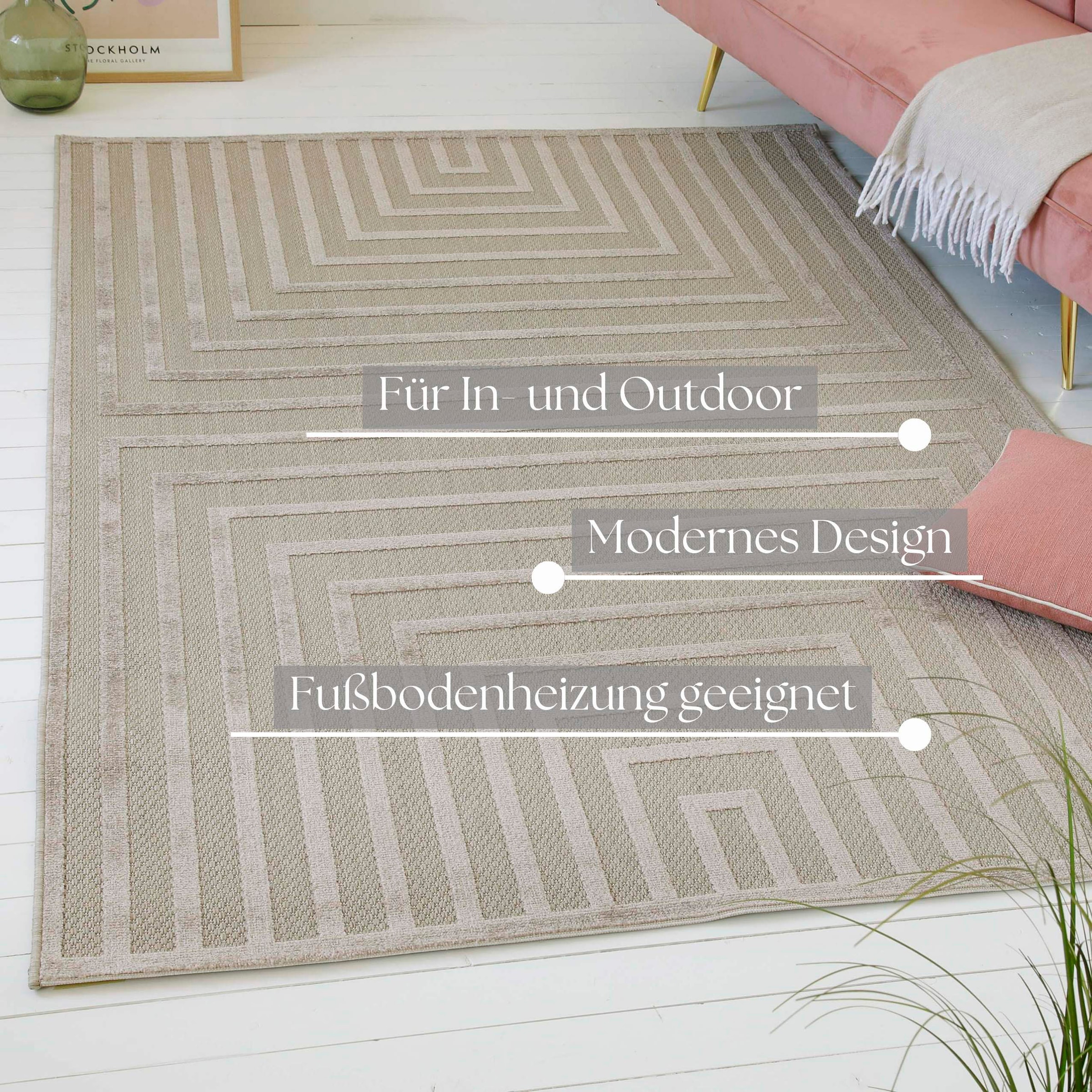 my home Outdoorteppich »Ziven«, rechteckig, 6 mm Höhe, In- und Outdoor Teppich, wetterfest, modernes Design, Terrasse, Balkon