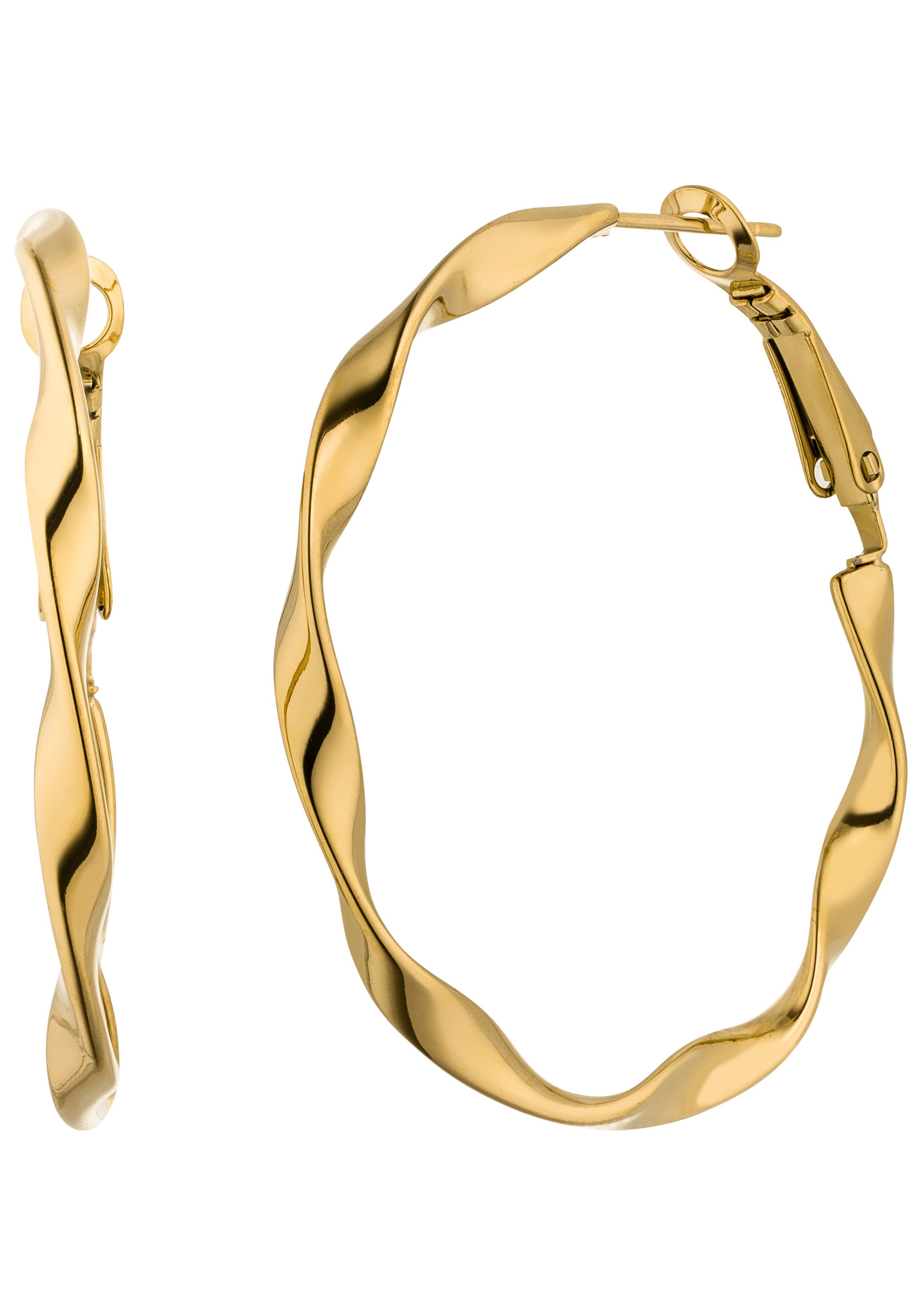 Paar Creolen JOBO "gedreht", gold (goldfarben), Ohrringe, Damen, 41mm, Edelstahl, Edelstahl goldfarben 41 mm
