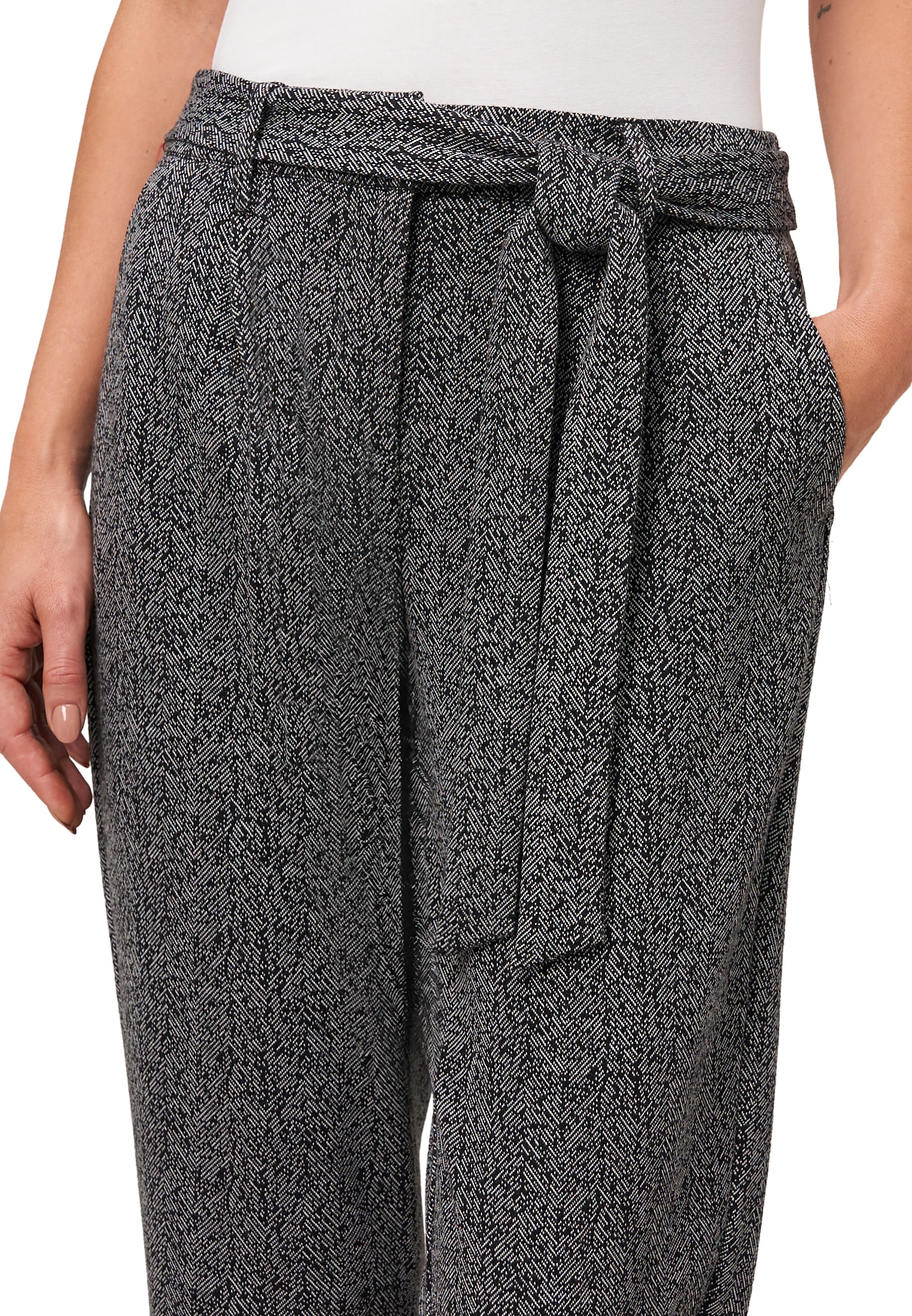 Zero Stoffhose »zero Damen Stoffhose Herringbone mit Bindegürtel 28 Inch«, Gürtel