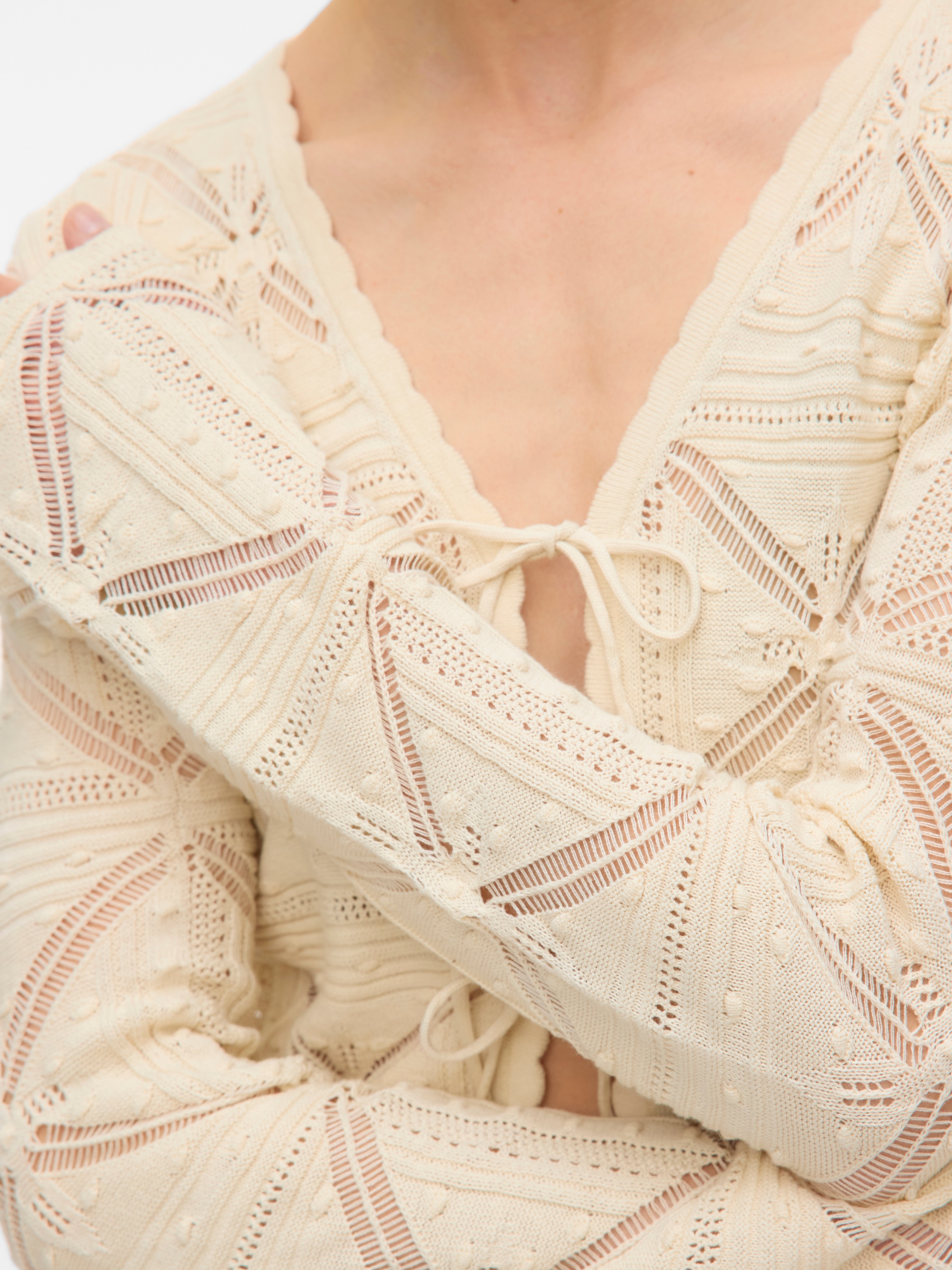 Cardigan Vero Moda VMLOLA LS V-NECK à Nœud Birch M 2