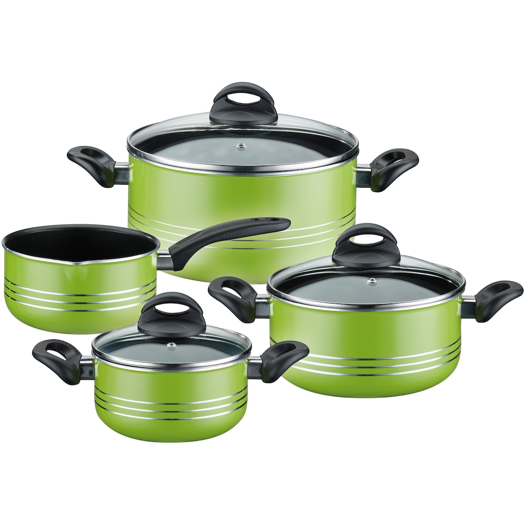 GSW Topf-Set »Milano color«, Aluminium-Leichtmetall-Legierung, (Set, 7 tlg., je 1 Kochtopf Ø 16/20/24 cm, 1x Stielkasserolle Ø 16 cm), extra starker FerroTherm®Boden