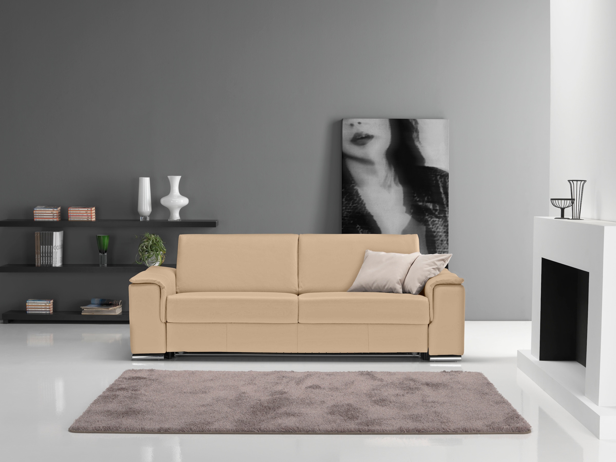 Egoitaliano 2,5-Sitzer "Cecilia, modern & elegant, erstklassiger Sitzkomfort, Breite 234cm" mit verchromten Metallfüßen