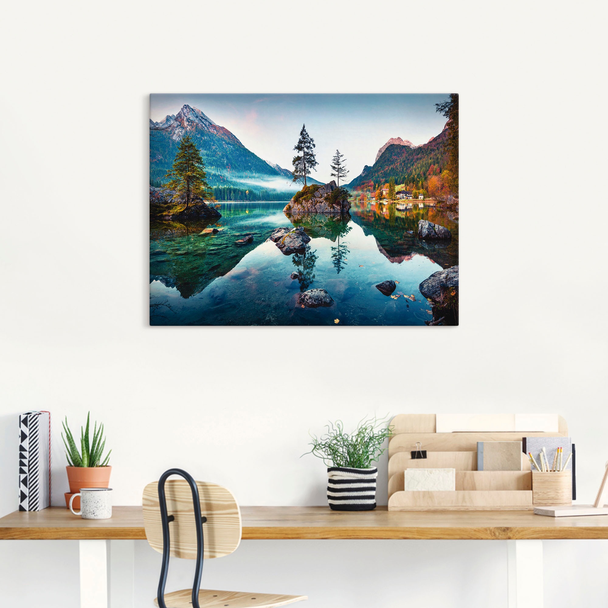 Artland Wandbild »Herbstszene des Hintersee vor Alpen«, Seebilder, (1 St.), als Alubild, Outdoorbild, Leinwandbild, Poster, Wandaufkleber