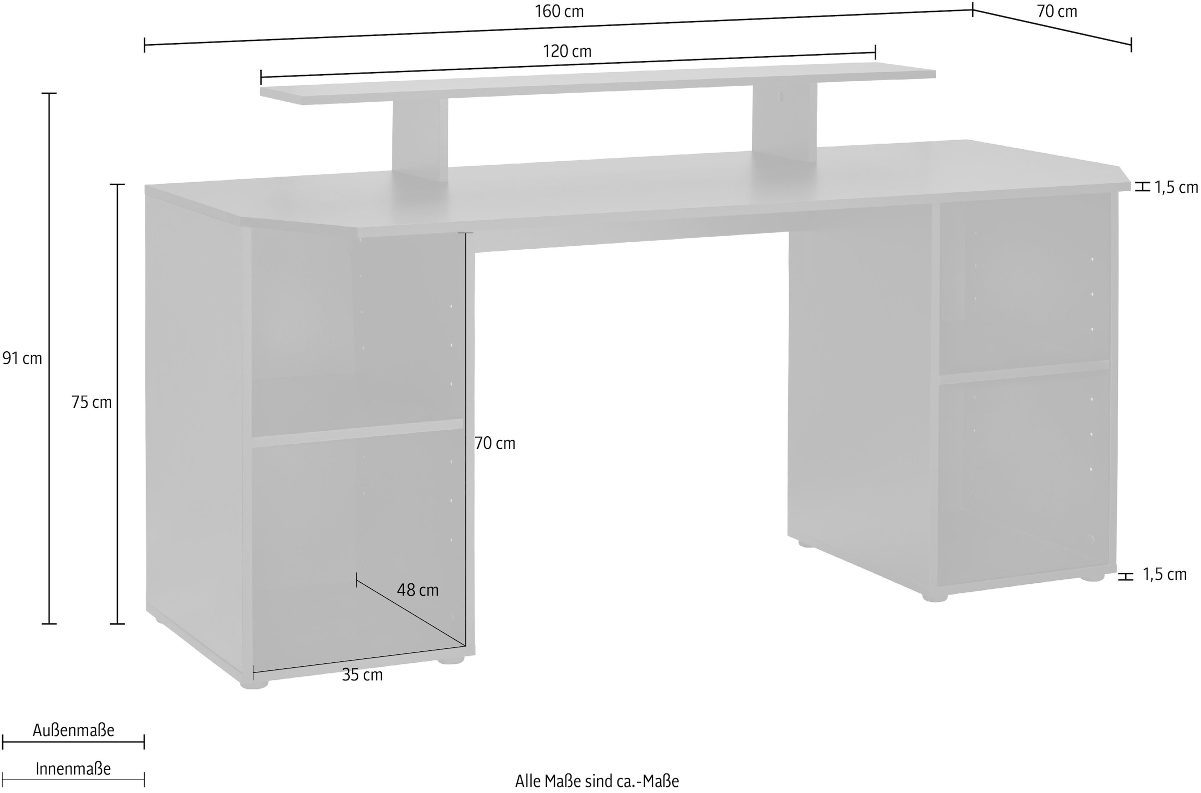 borchardt Möbel Gamingtisch »Tippy«, Breite 160 cm, Schreibtisch mit viel Stauraum