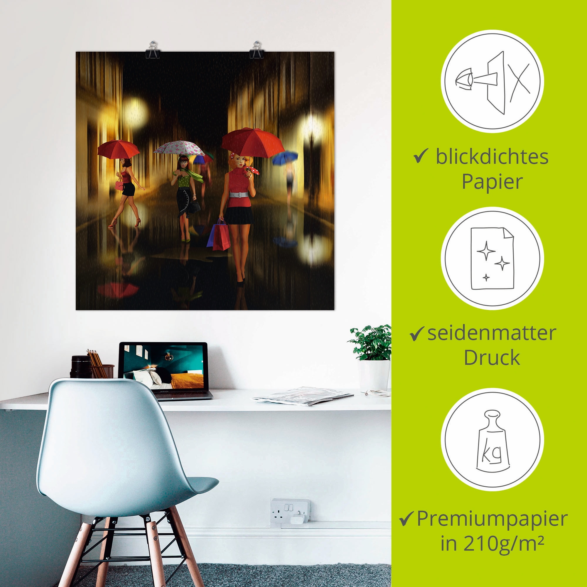 Artland Wandbild »Frauen beim Einkaufen im Regen« Frau 1 Stk. tlg. als Alubild, Outdoorbild, Leinwandbild, Poster in verschied. Größen