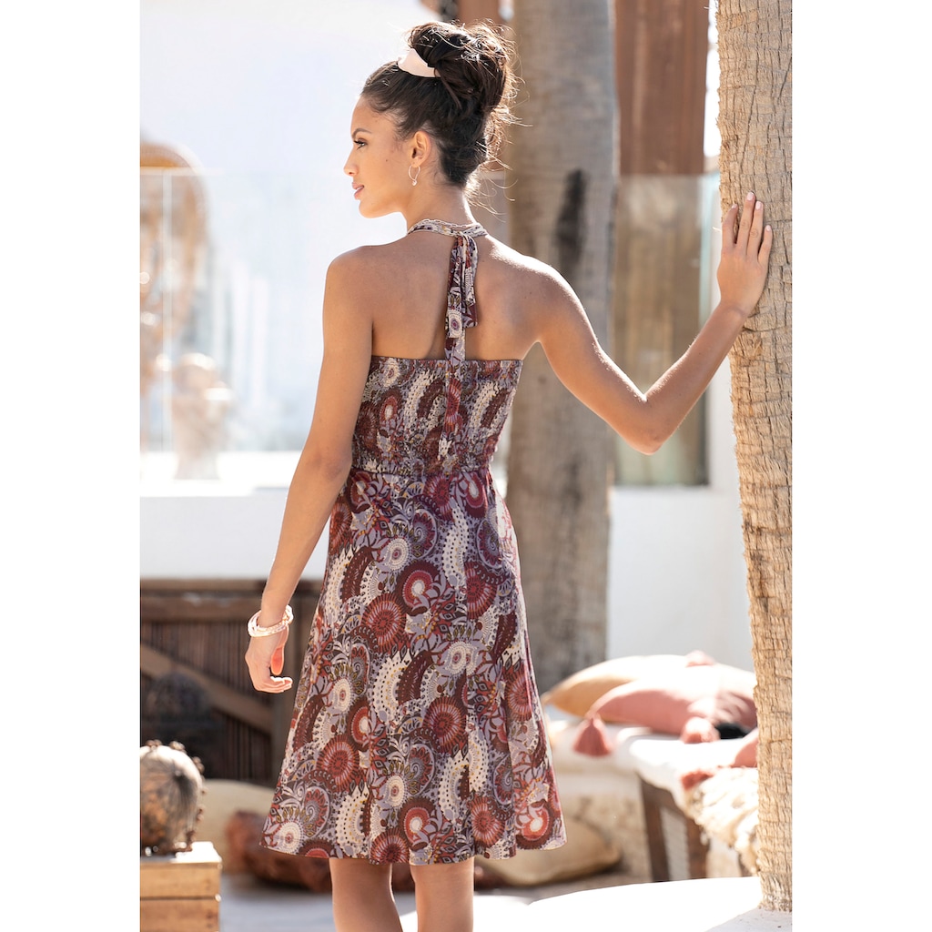 LASCANA Neckholderkleid, mit Alloverprint und V-Ausschnitt, Sommerkleid, Strandkleid