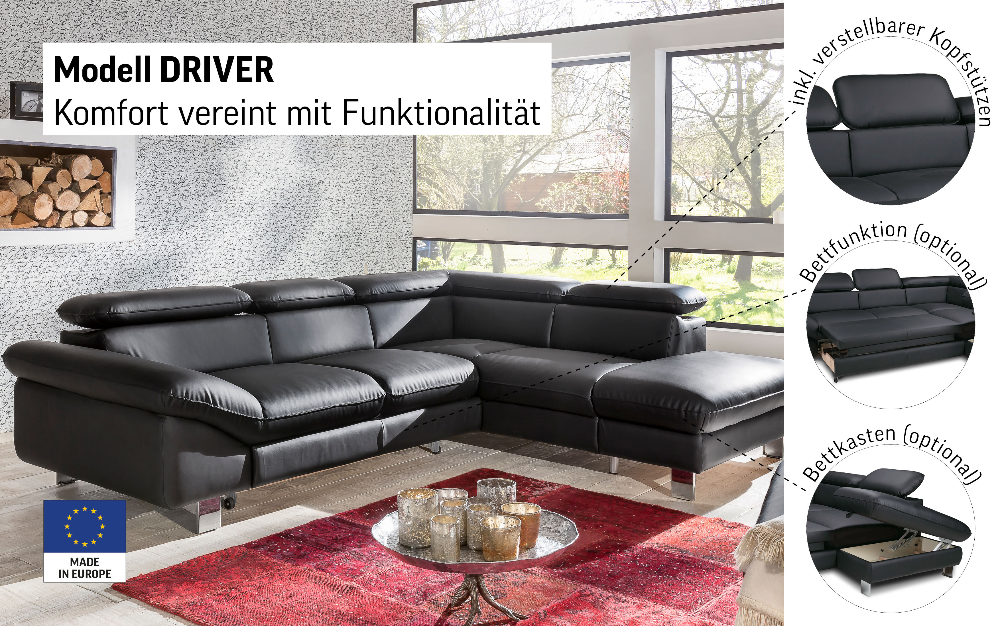 Thumbnail - COTTA Ecksofa "Driver L-Form" mit Kopfteilverstellung, wahlweise mit Bettfunktion & Bettkasten