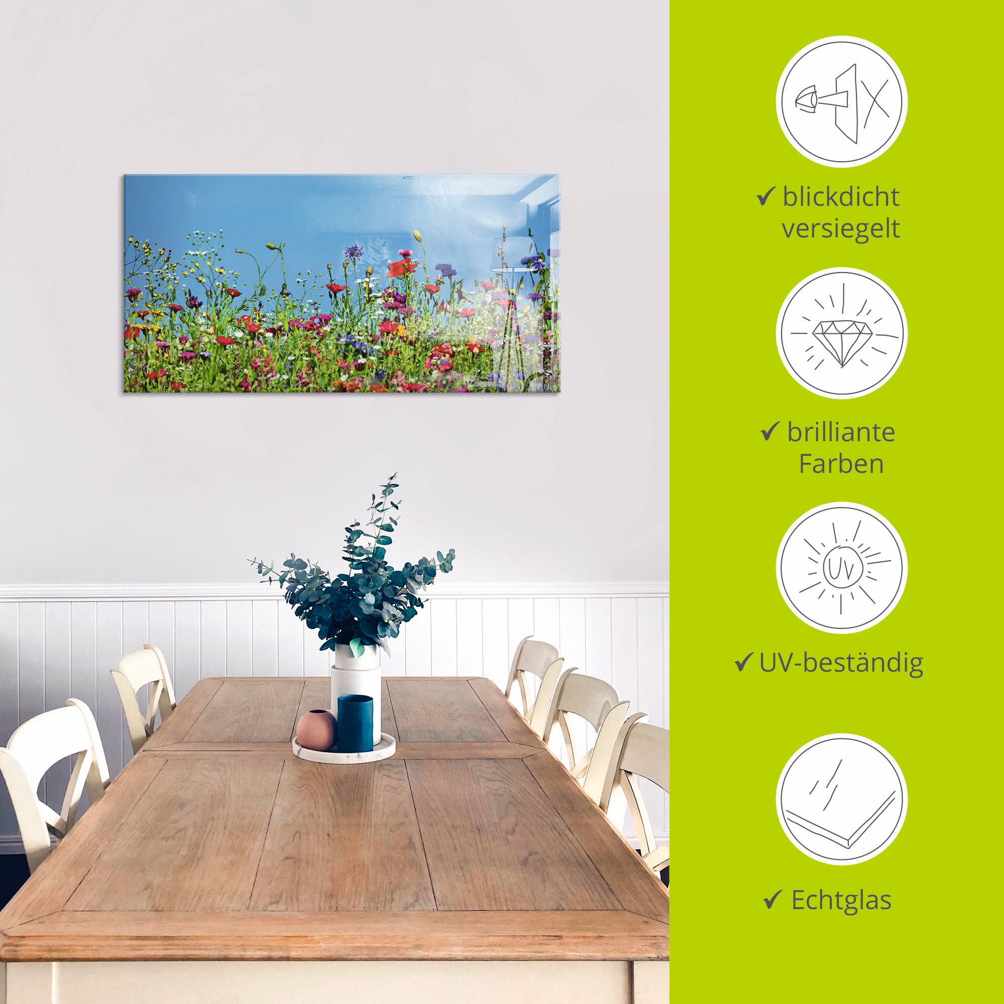 Artland Glasbild »Blumenwiese II«, Blumenwiese, (1 St.), in verschiedenen Größen