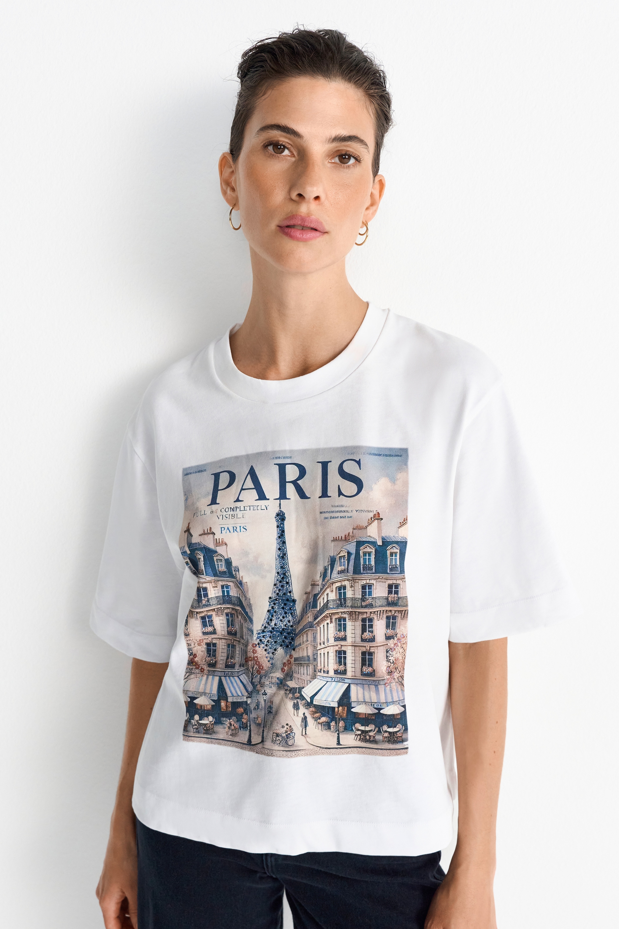RICHROYAL T-Shirt, mit nostalgischem Print und Strasssteinen, Rundhals, cas günstig online kaufen