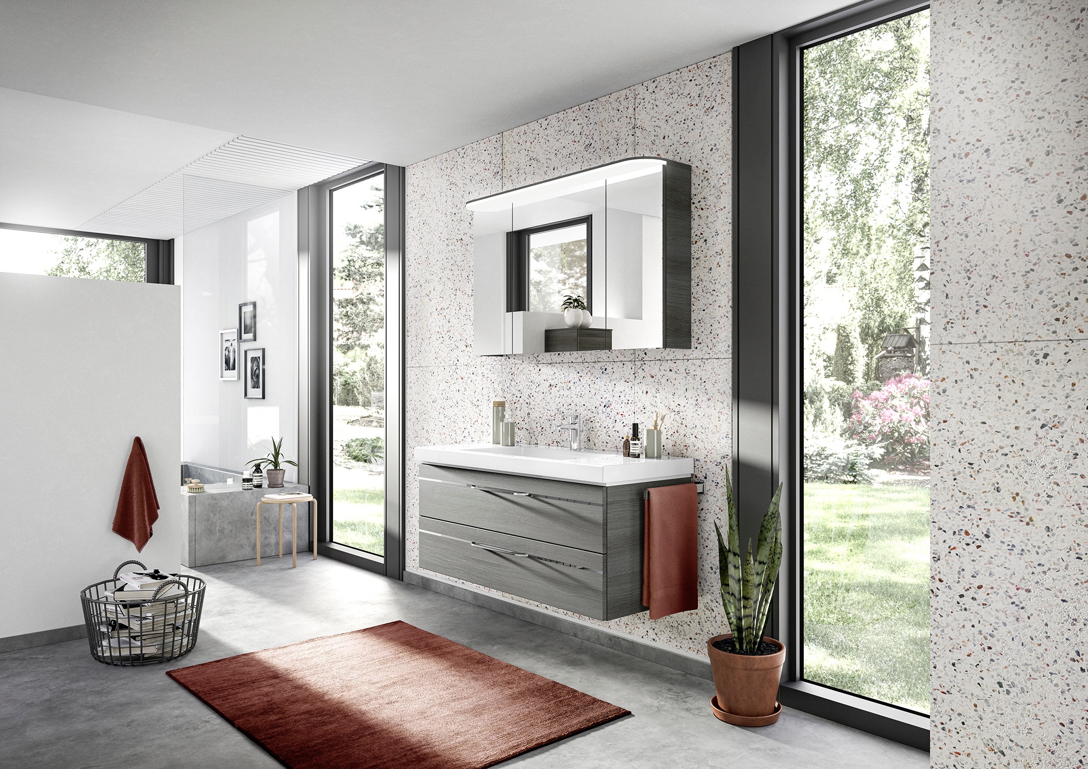 Saphir Badmöbel-Set »Balto Sprint 2-teilig, Mineralmarmor-Waschtisch mit LED-Spiegelschrank«, (2 St.), Badezimmer Set inkl. Türdämpfer, 3 Türen, 2 Schubladen