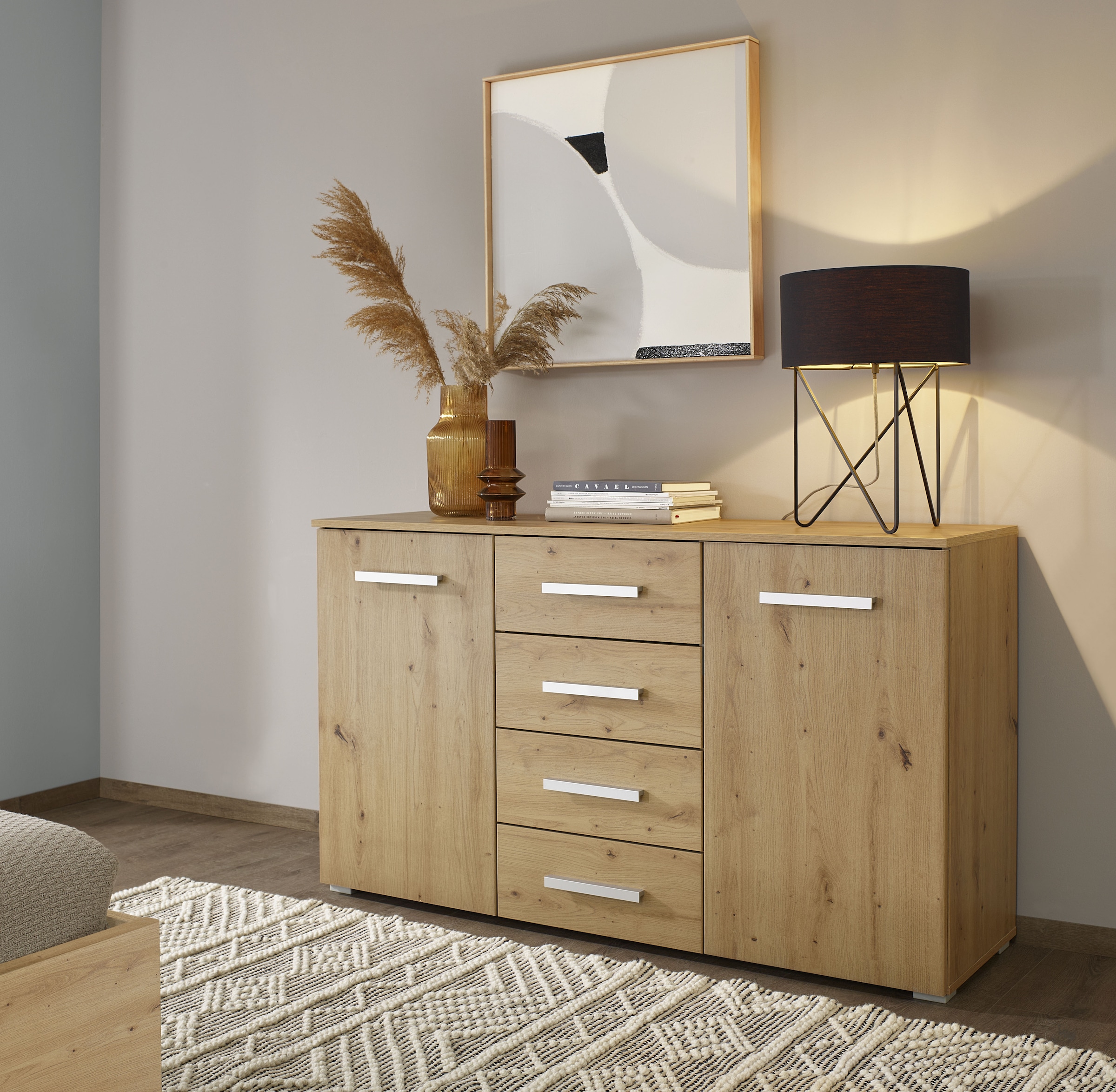rauch Schubkastenkommode »Sideboard Kommode Kombikommode KOLUNA mit Dekorfront« Breite 120 cm,  vier große Schubladen, mit insgesamt 4 Einlegeböden MADE IN GERMANY