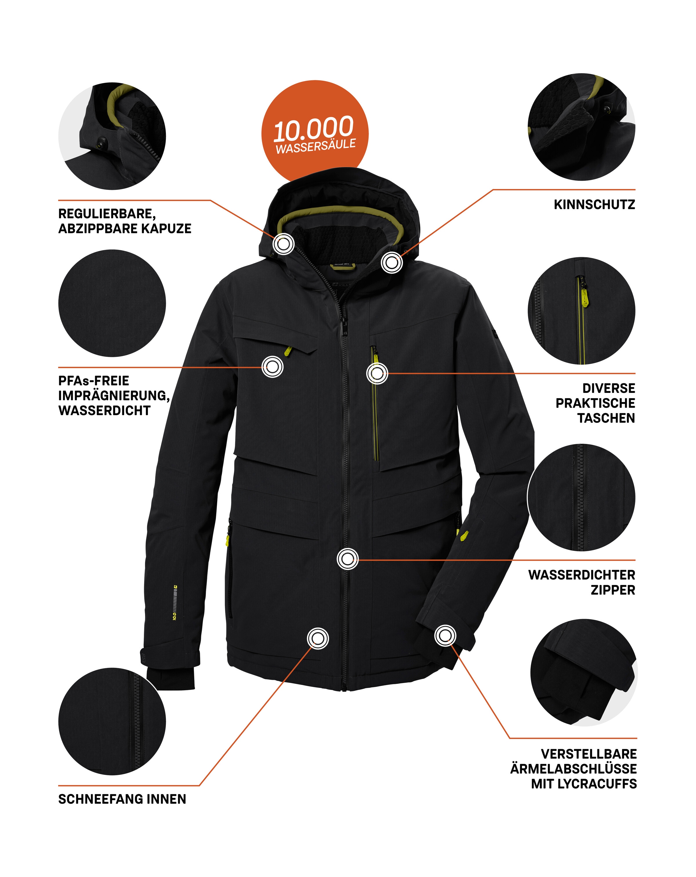 Killtec Skijacke »KSW 43 MN SKI JCKT«, Wasserdichte, atmungsaktive Herrenjacke mit abnehmbarer Kapuze