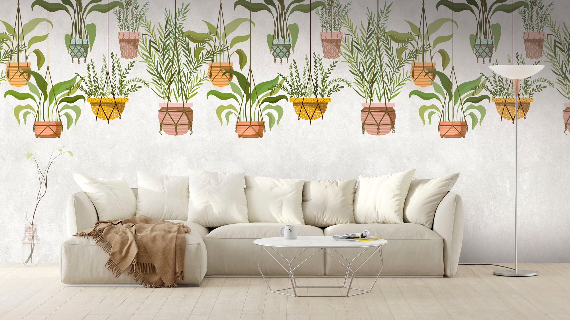living walls Fototapete »The Wall«, botanisch-floral-Motiv, Fototapete Floral Tapete Palmen Grün Rosa Gelb