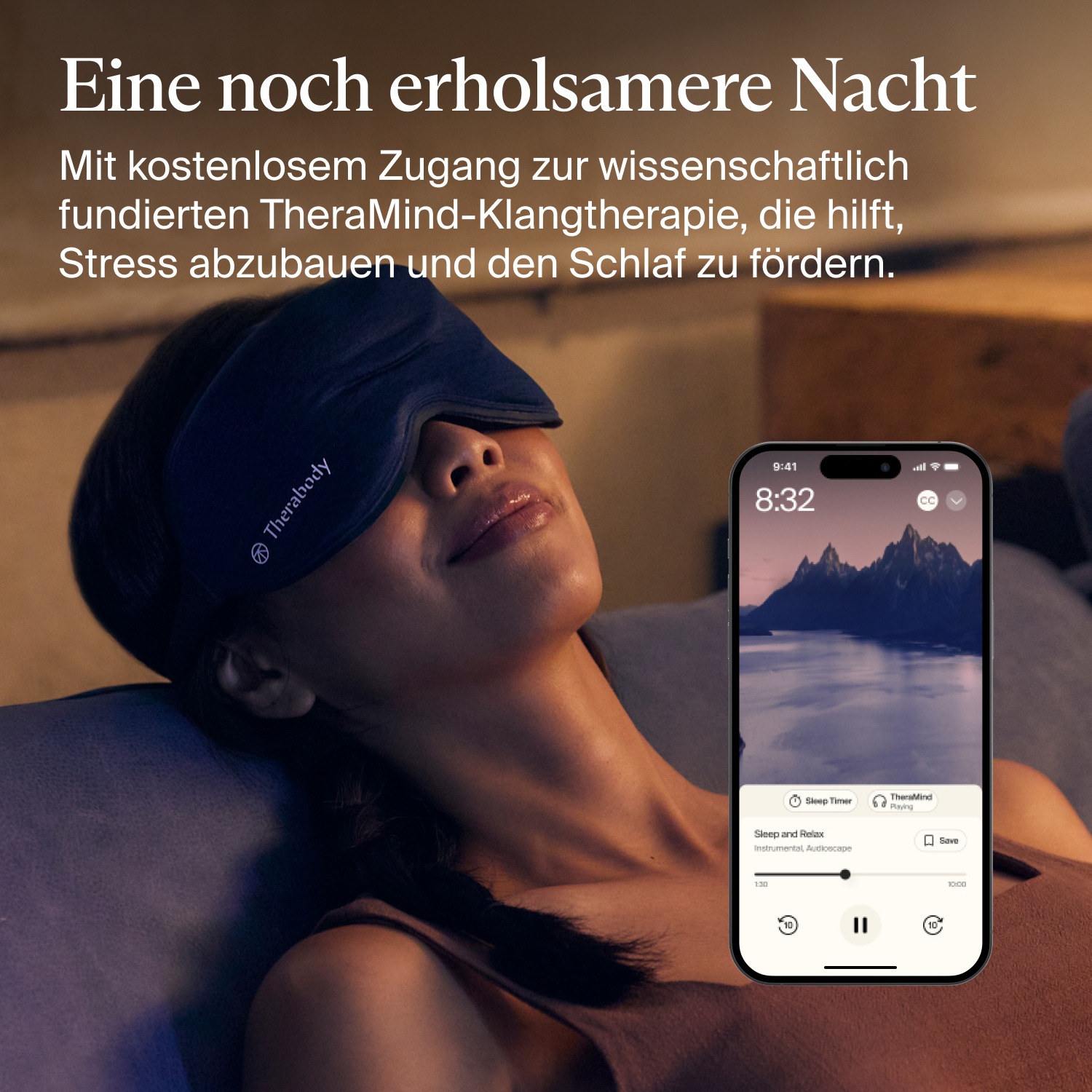 Therabody Gesichtsmassagegerät »SleepMask Verdunkelungs-Augenmaske, Vibrationen für besseren Schlaf«, 3 Vibrationsmuster, inkl. TheraMind-Sound, abnehmbar, waschbar