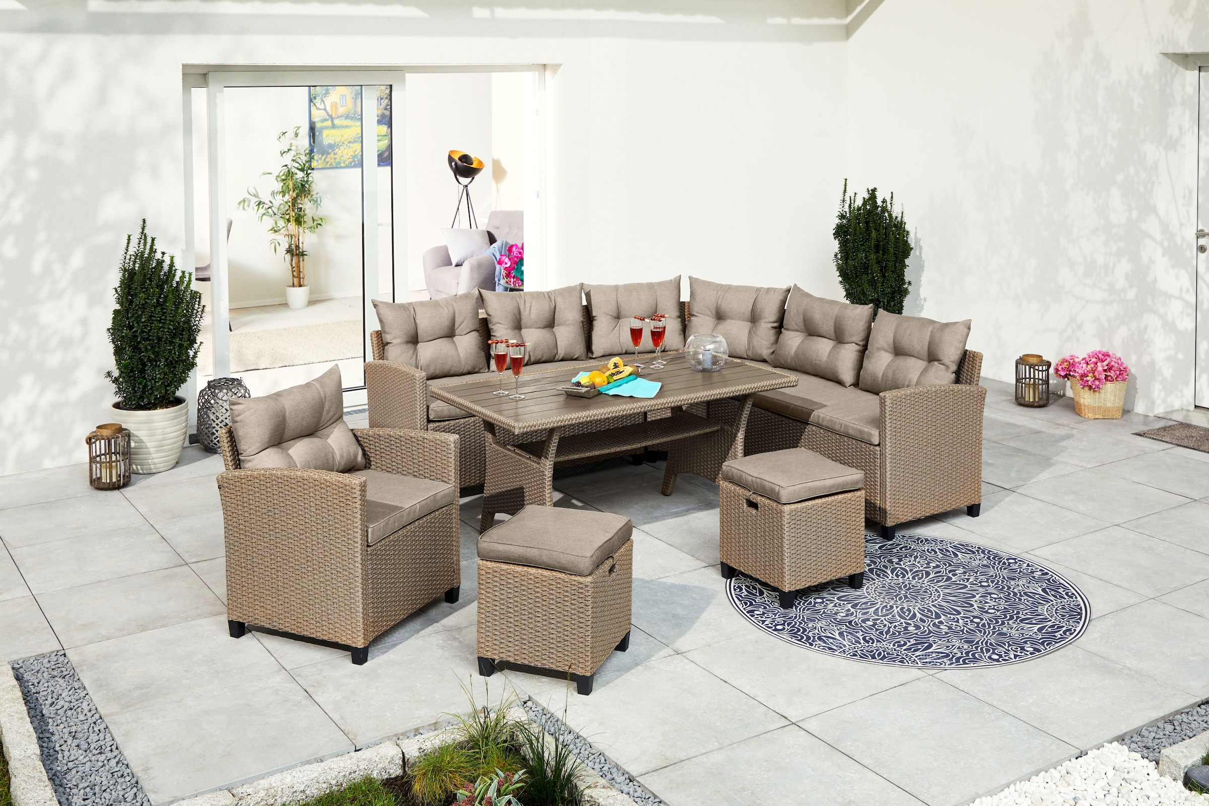 KONIFERA Gartenlounge-Set "Keros Premium" Set, 2x 2er Sofa, 1x Ecke, 1x Ses günstig online kaufen