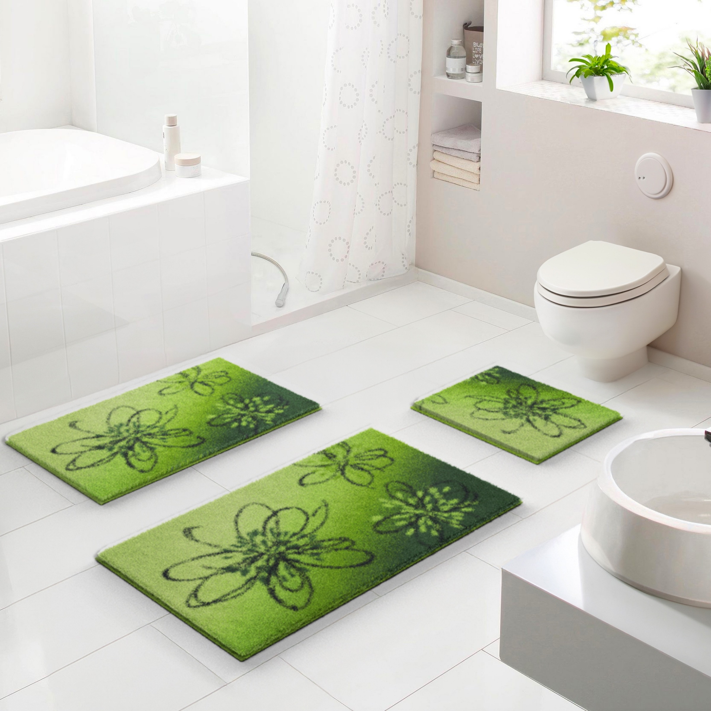 Grund Badematte "Lusia" Höhe 20 mm rutschhemmend beschichtet fußbodenheizungsgeeignet Florales Design mit sanftem Farbverlauf, 5 Jahre Garantie