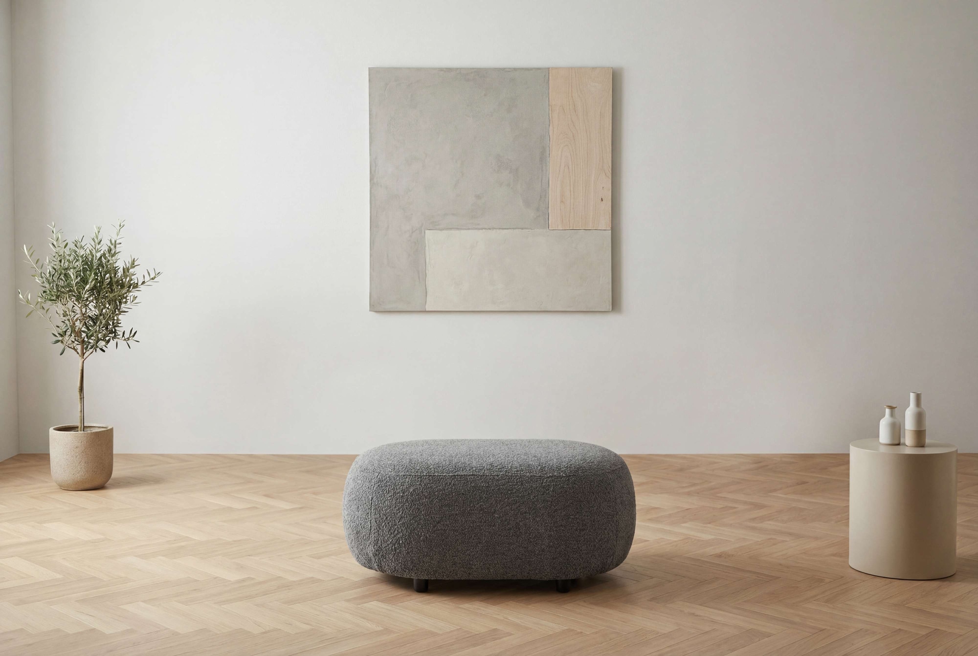 OTTO home Polsterhocker "OSTRUP, Naturtöne, Boucle oder Chenille" 90x64 cm, organische Form mit sanften Rundungen