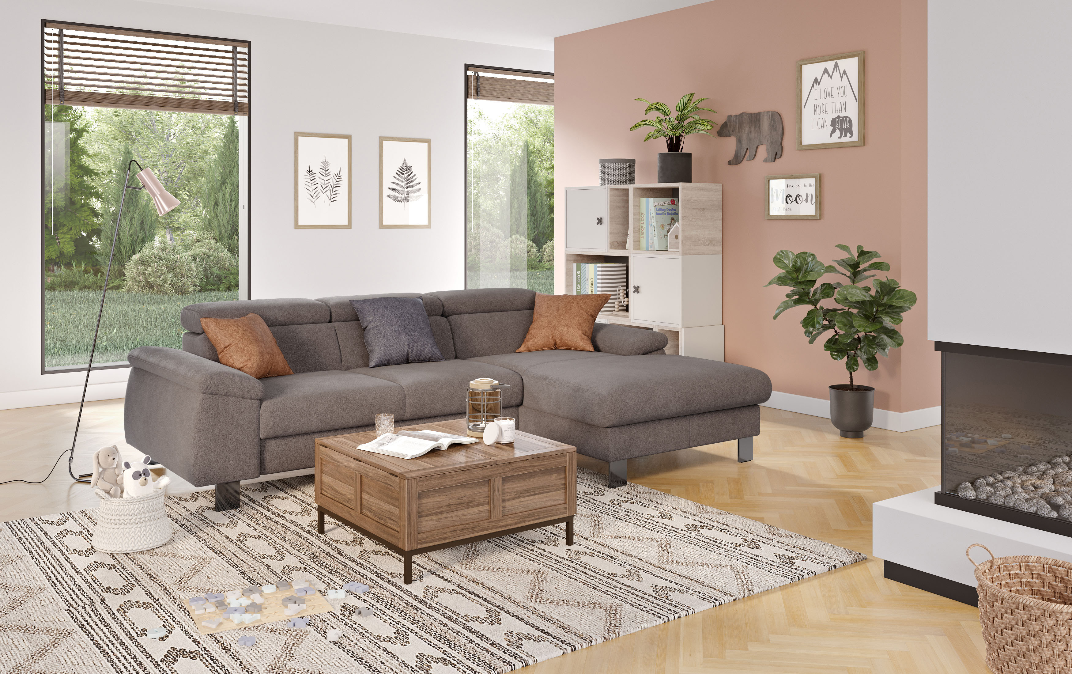COTTA Ecksofa "Komaris L-Form, B: 244 cm" mit Kopfteilverstellung, optional Schlaffunktion, Bettkasten & Licht