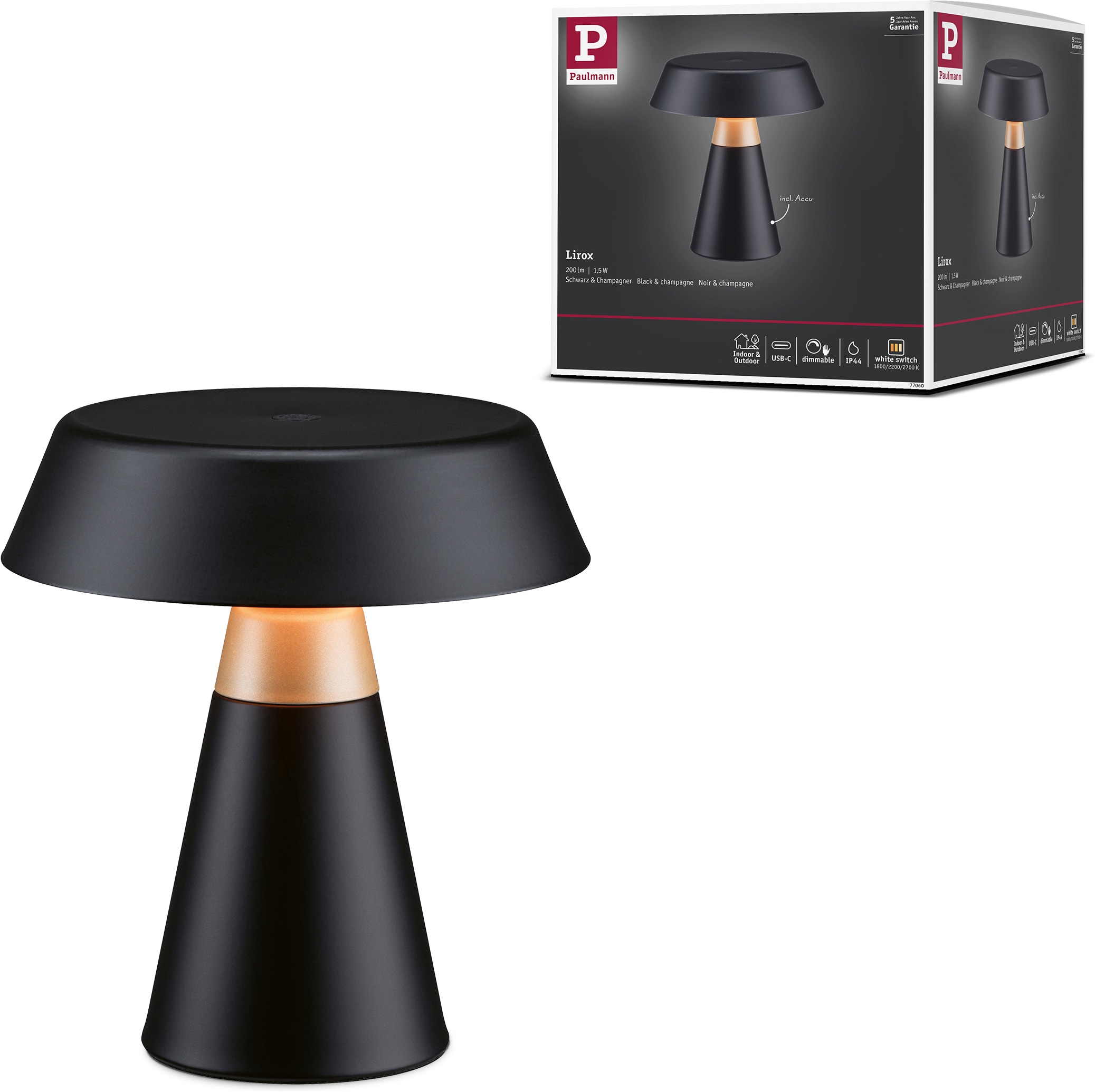 Paulmann LED Tischleuchte »Lirox IP44 WhiteSwitch 1,5W USBC« LED-Modul 1 Stk. warmweiß - kaltweiß Dimmbar