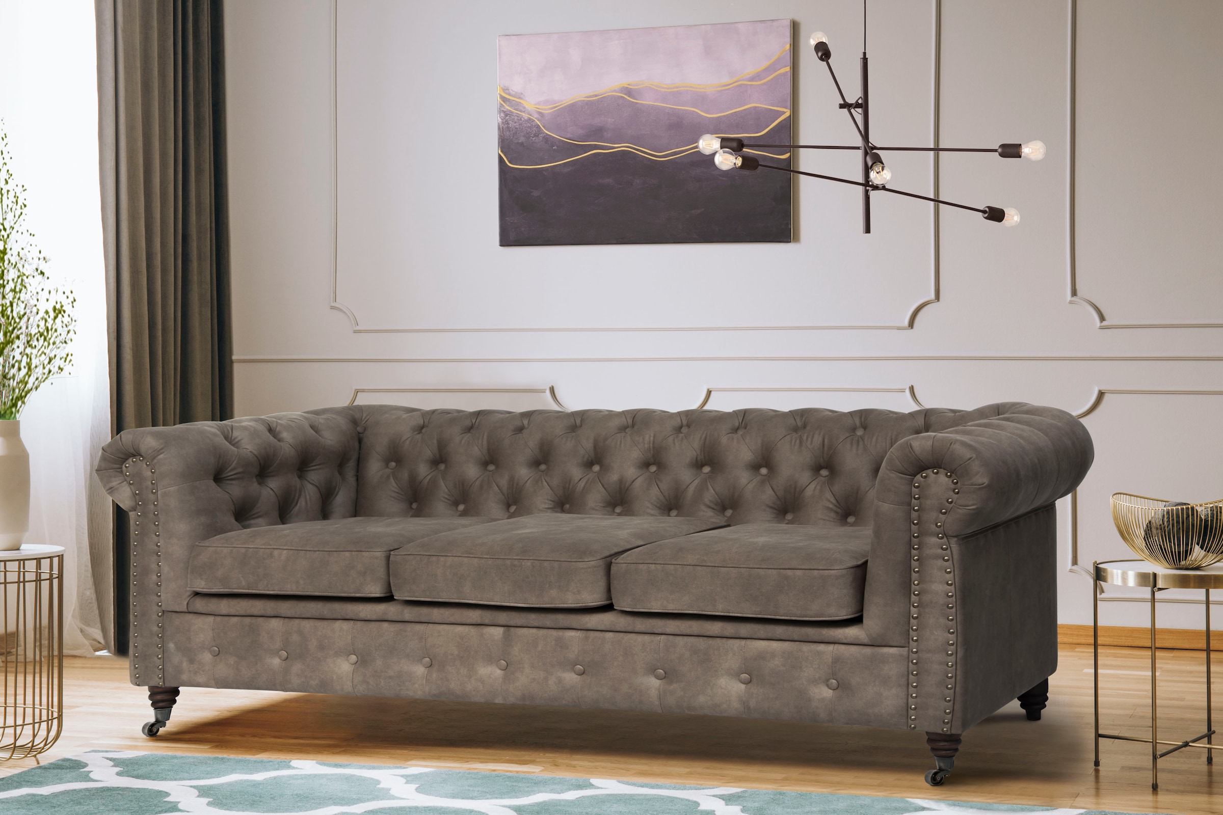 Home affaire Chesterfield-Sofa »Aarburg«, aufwändige Knopfheftung und Ziernägel im Chesterfield-Design
