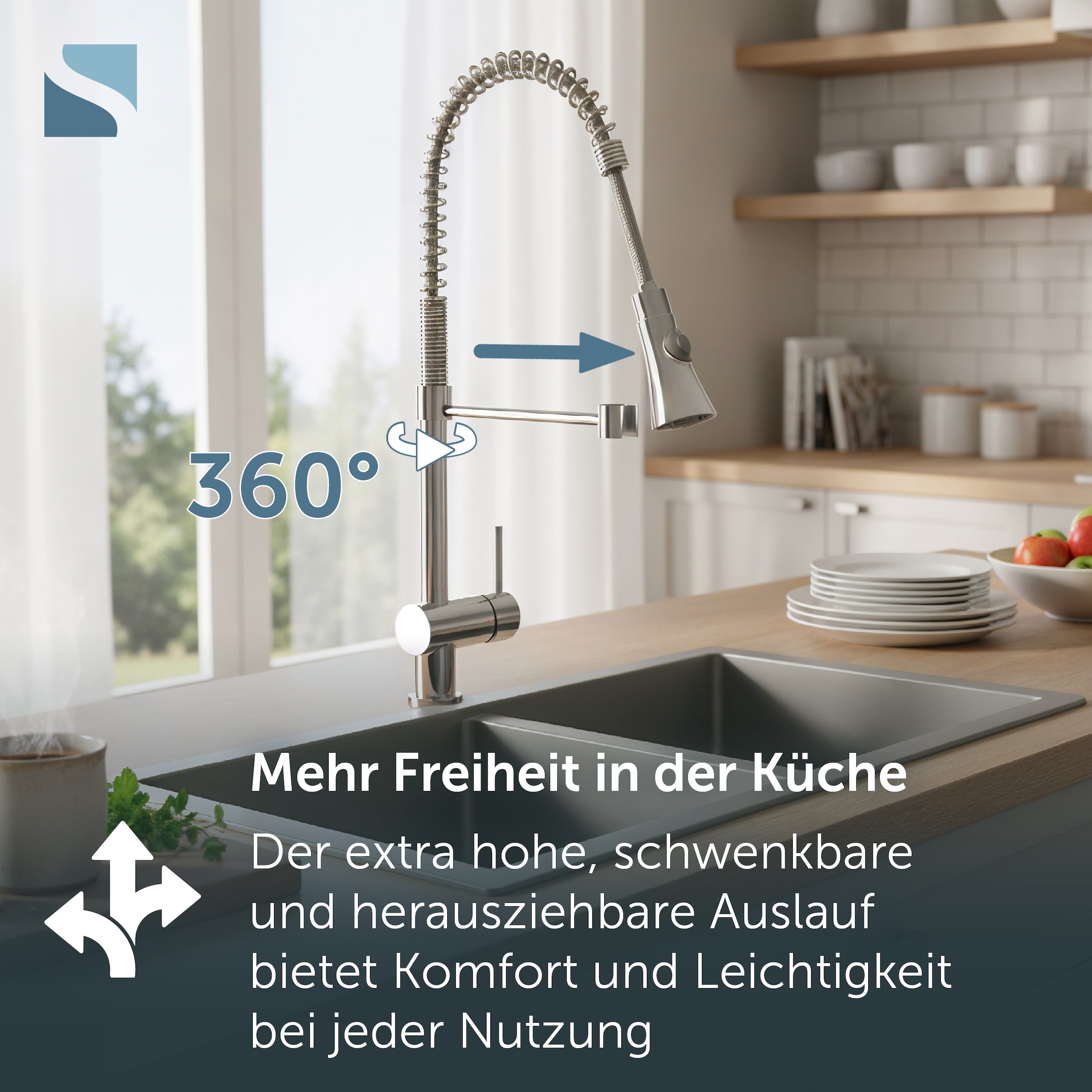 Schütte Spültischarmatur »CORNWALL« energiesparende Cold-Start-Funkt., 360° schwenkbar, 2-fach verstellbar