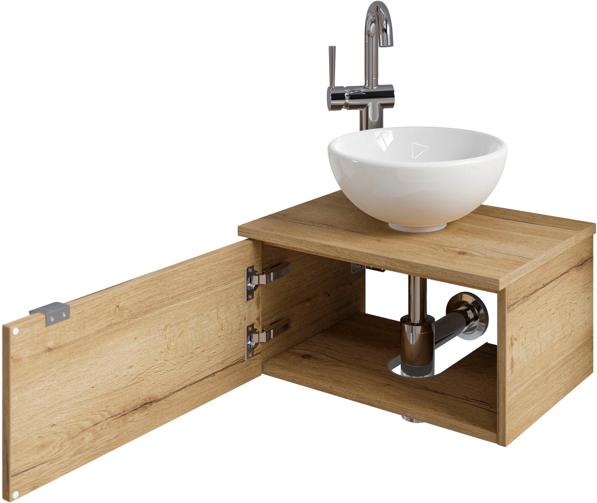 Saphir Waschtisch »Serie 6915 Waschschale mit Unterschrank für Gästebad, Gäste WC«, 51 cm breit, 1 Tür, Waschtischplatte, kleine Bäder, ohne Armatur