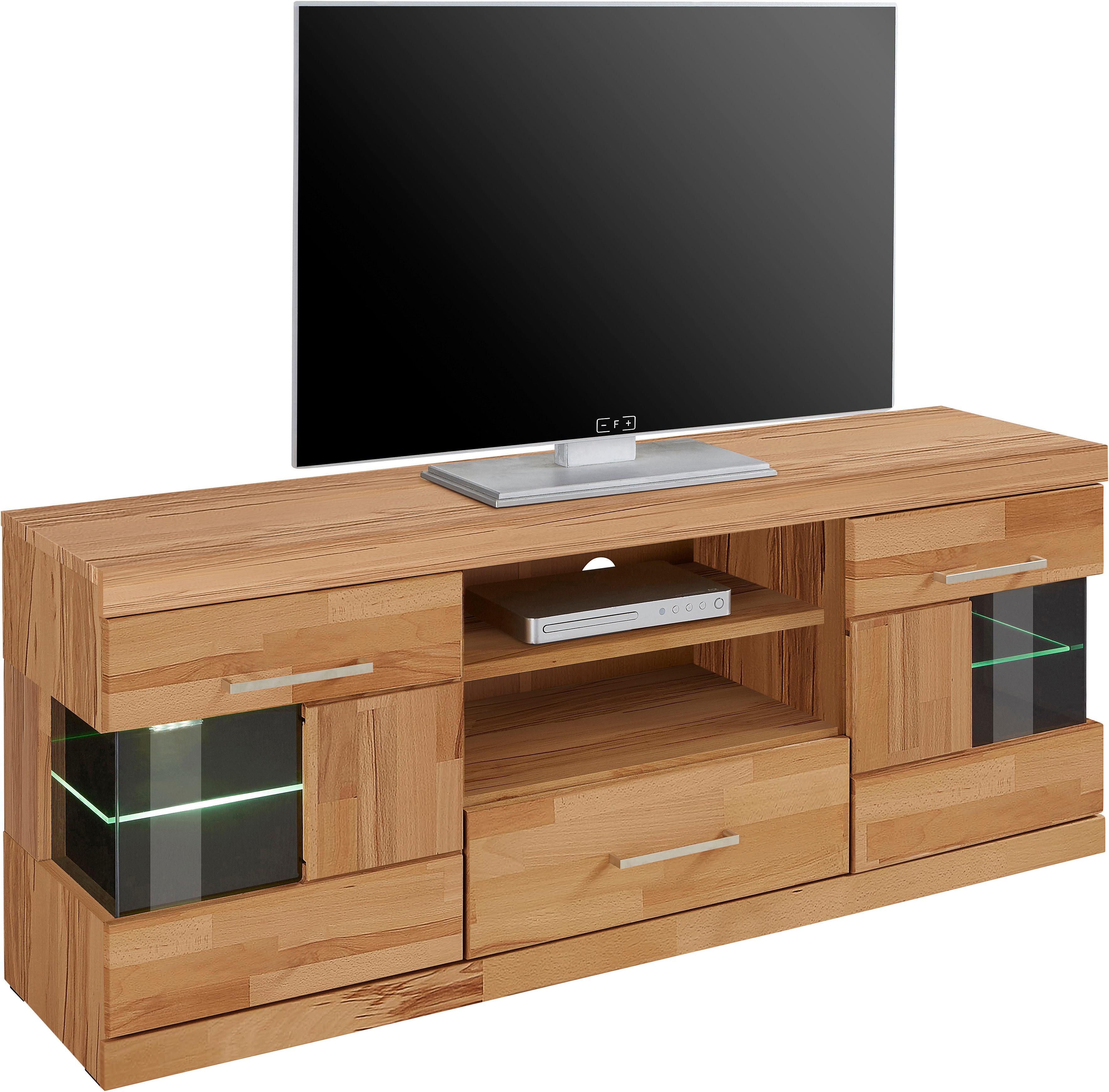 Thumbnail - Home affaire Lowboard "Ribe,140cm breit, Fronten Massivholz,6 Fächer,Kabeldurchführung", Korpus Holzwerkstoff,Glaseinsat...