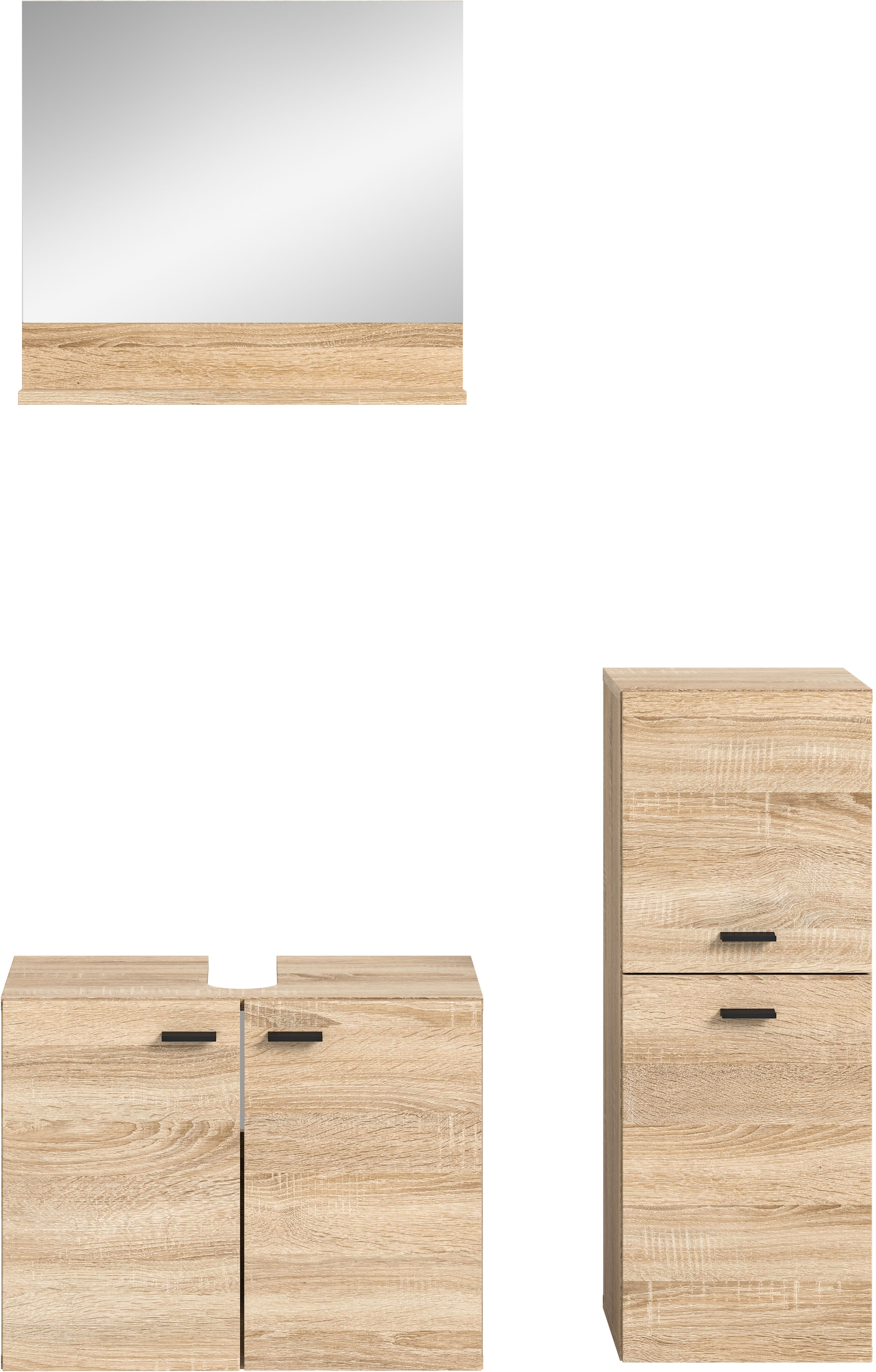 welltime Badmöbel-Set »Tampa, Breite 102cm, 3-teilig«, (3 St.), Waschbeckenunterschrank, Spiegel, Midischrank