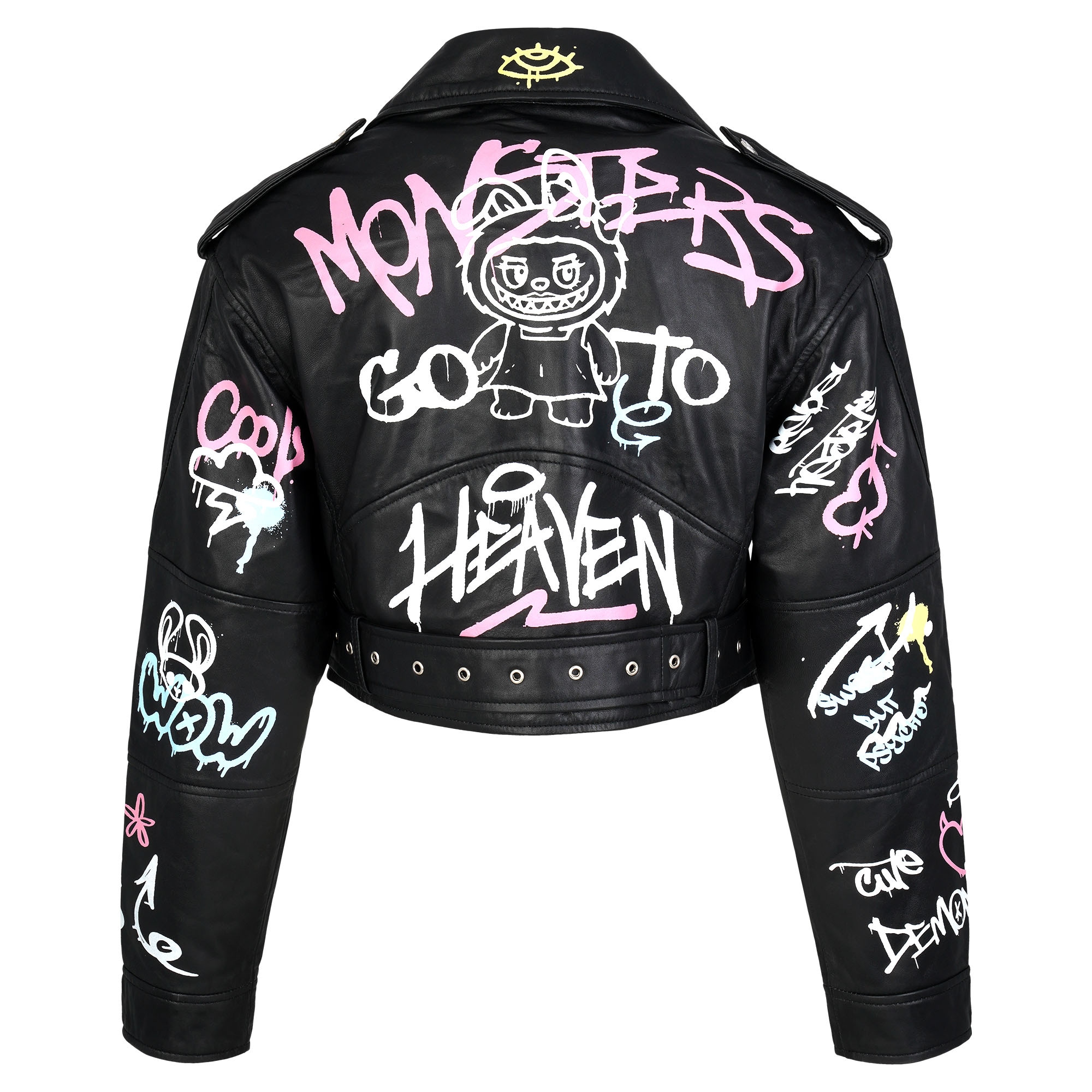 trueprodigy Lederjacke »Senra Graffitiprint und Gürtel« ohne Kapuze