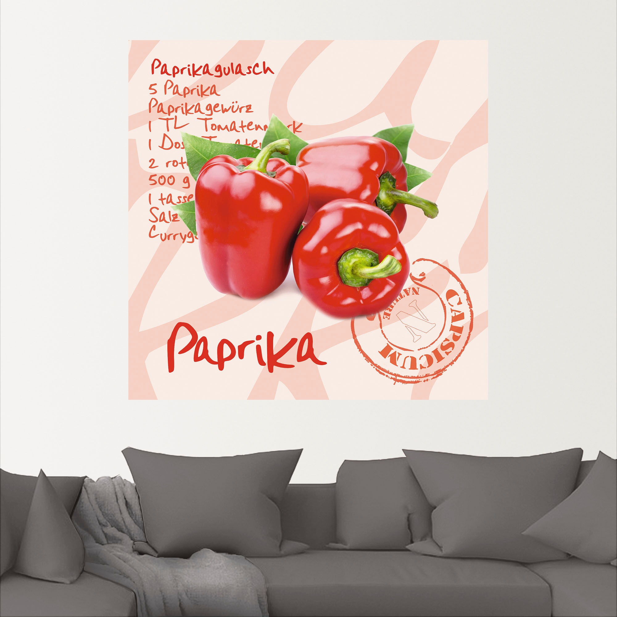 Artland Alu-Dibond-Druck »Paprika liegt auf weißen Untergrund«, Lebensmittel, (1 St.), für Innen- und Außenbereich geeignet, Outdoorbild