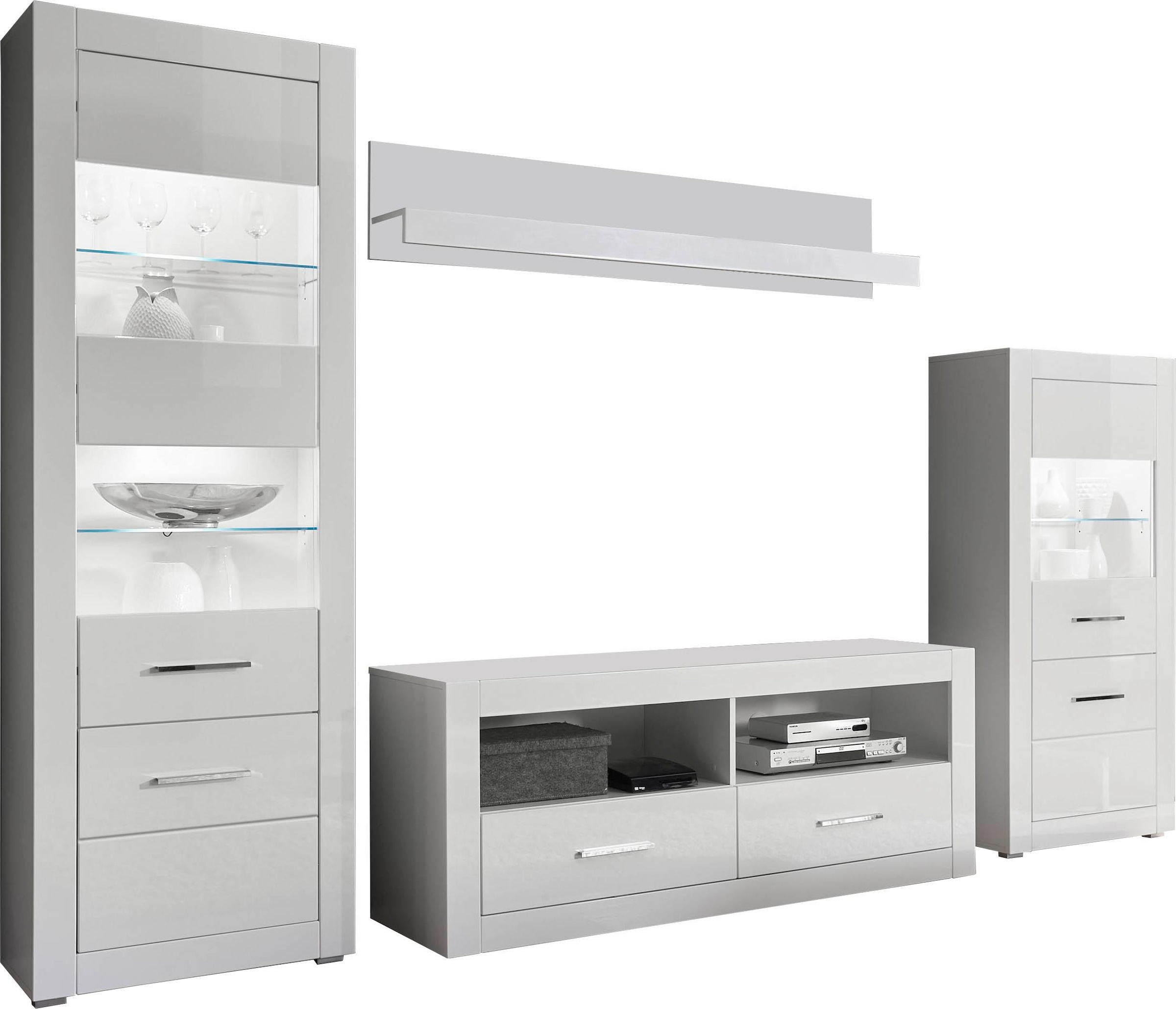 Home affaire Wohnwand "Bianco, moderne Anbauwand, Komplettset, Wohnzimmer-Set" Set, 4 Stk. tlg.