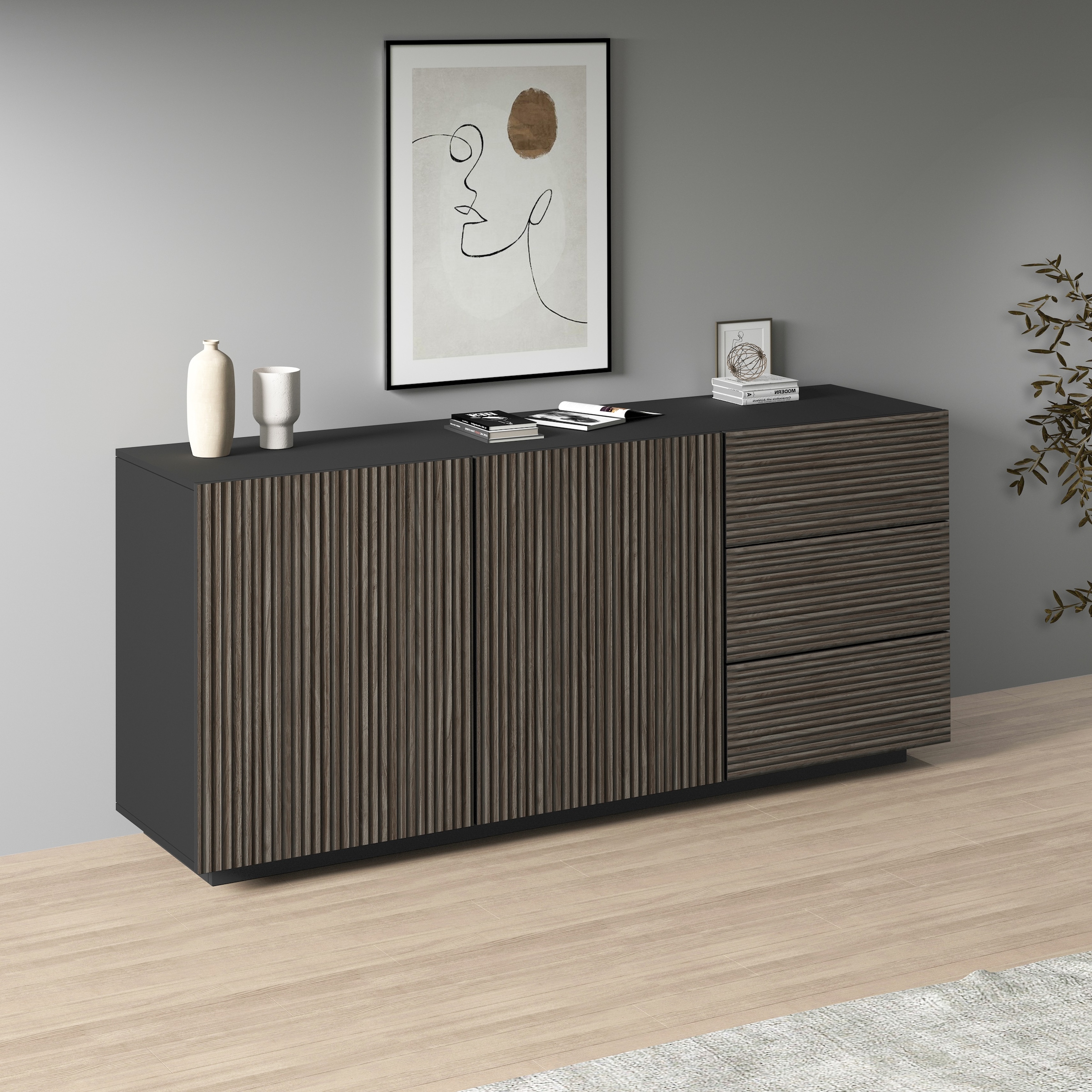 Sideboard »Vega Sideboard,Kommode,180 cm«, mit 2 Türen und 3 Schubladen,Fronten mit...