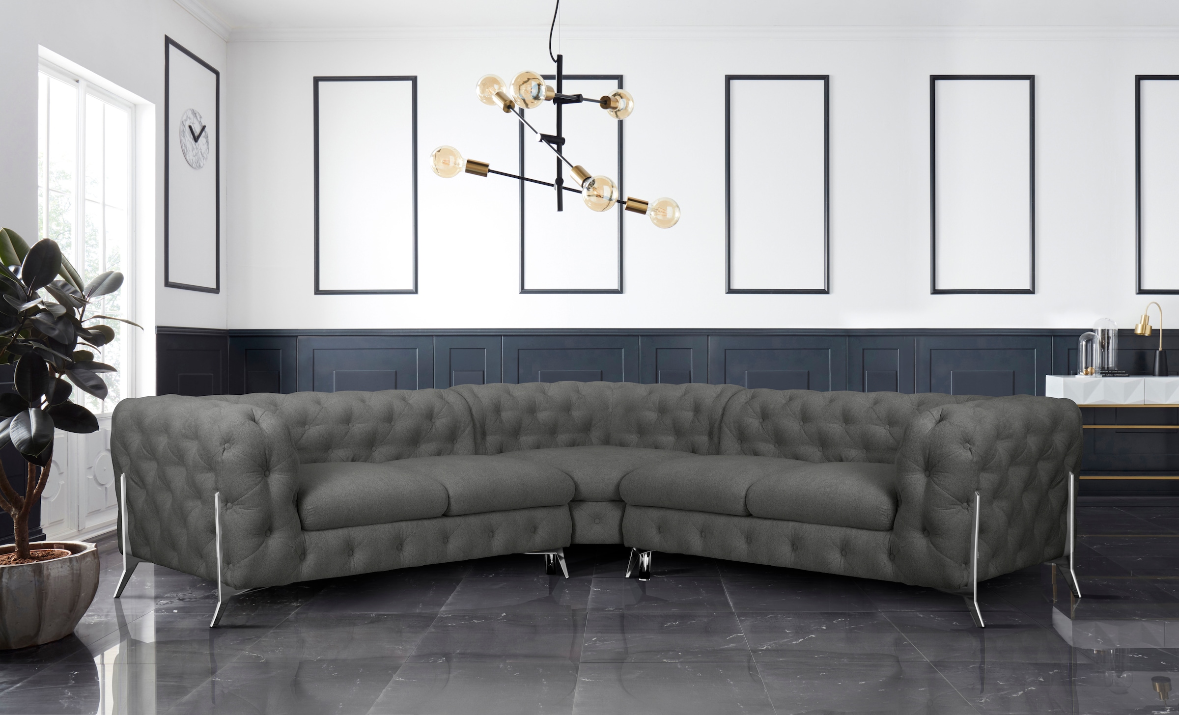 Leonique Chesterfield-Sofa »Amaury L-Form«, Chesterfield-Optik, Breite/Tiefe je 262 cm, Fußfarbe wählbar
