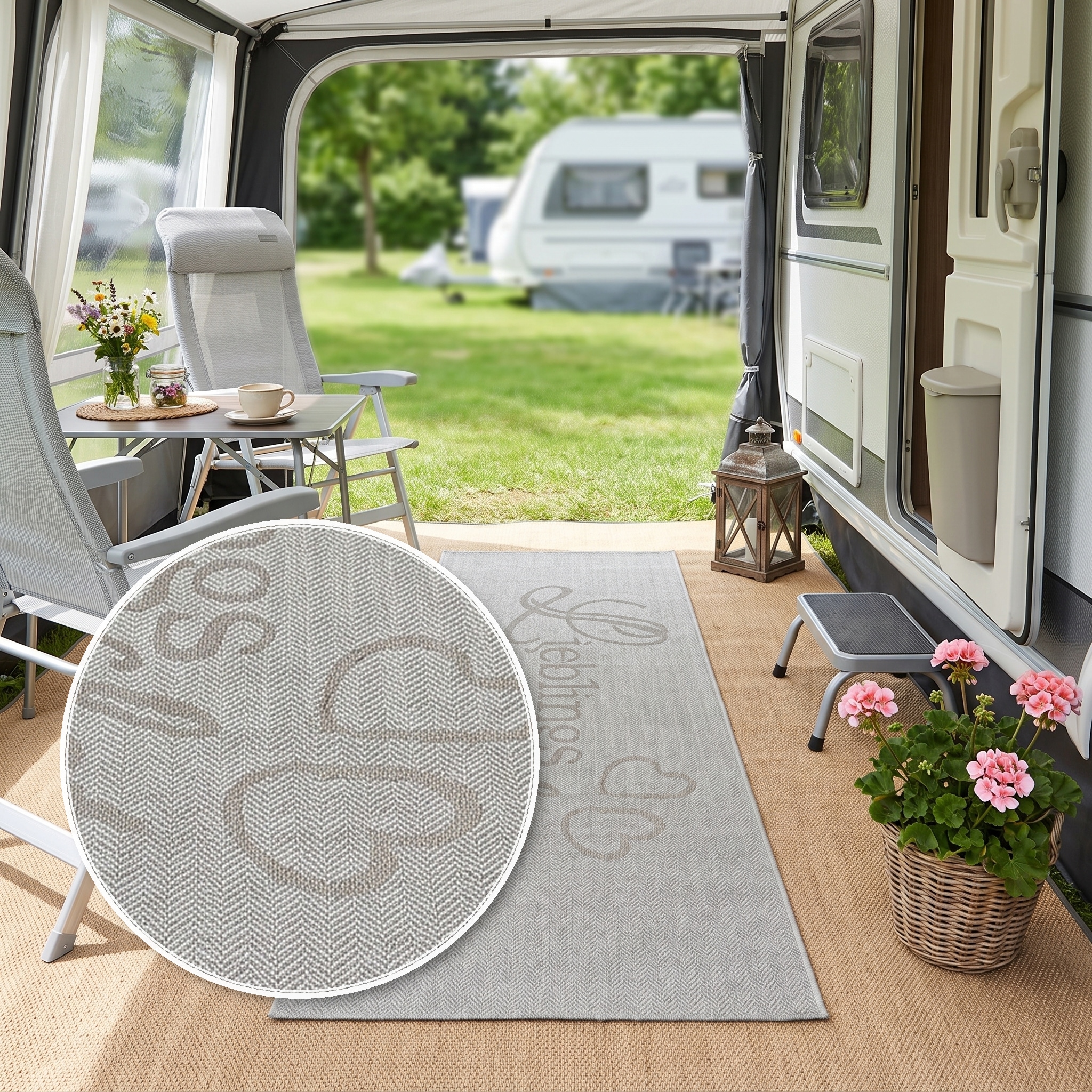 OTTO home Läufer "Lieblingsplatz, mit Schriftzug, In- und Outdoor geeignet" rechteckig 5 mm Höhe Wetterfest, UV-beständig, Küchenläufer, Camping, Balkon