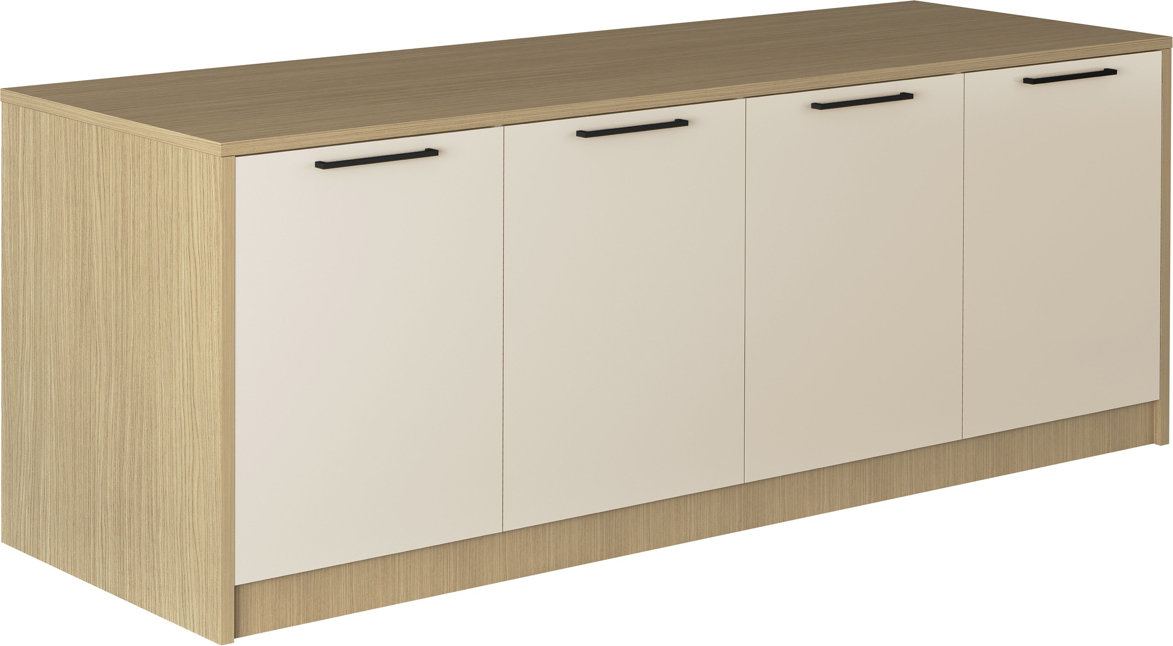 KOCHSTATION Kücheninsel "KS-Luna" Breite 225 cm, 4 Türen, 8 Innenfächer, 4 Essplätze, gedämpfte Türen