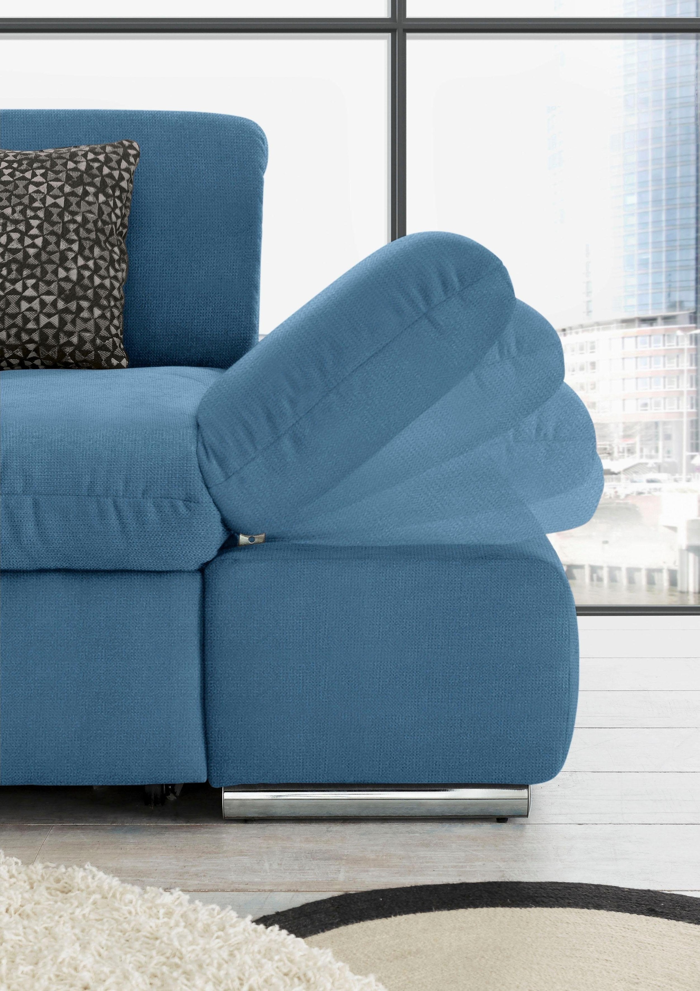 set one by Musterring Ecksofa »SO4100 V«, mit verstellbaren Kopfteilen, wahlweise mit Funktionen, Cord-Bezug