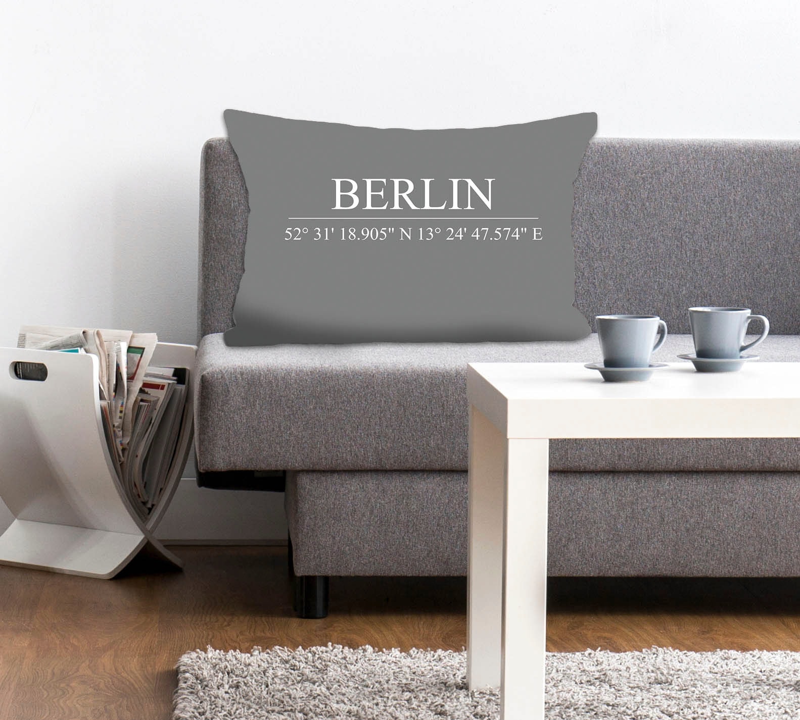 queence Dekokissen "Berlin" Kissenhülle,Grau,Berlin,Schriftzug,Koordinaten, günstig online kaufen