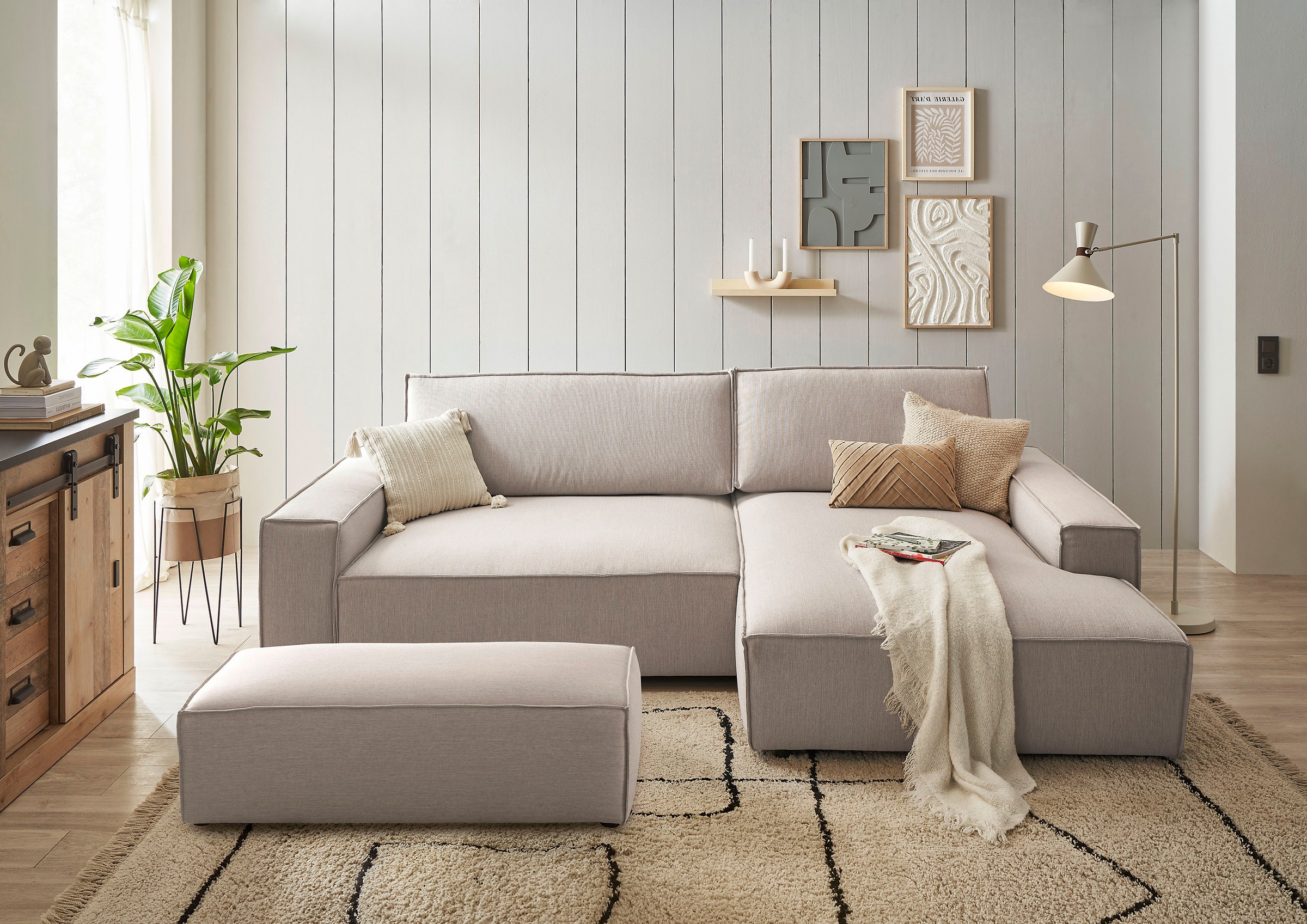 OTTO home Polsterecke »SHERWOOD XXL tief, L-Form, Schlaffunktion, Bigsofa, Cord, Leinenoptik« stellbar zum Schlafsofa (Krokodilverbinder), Cord, Leinenoptik,