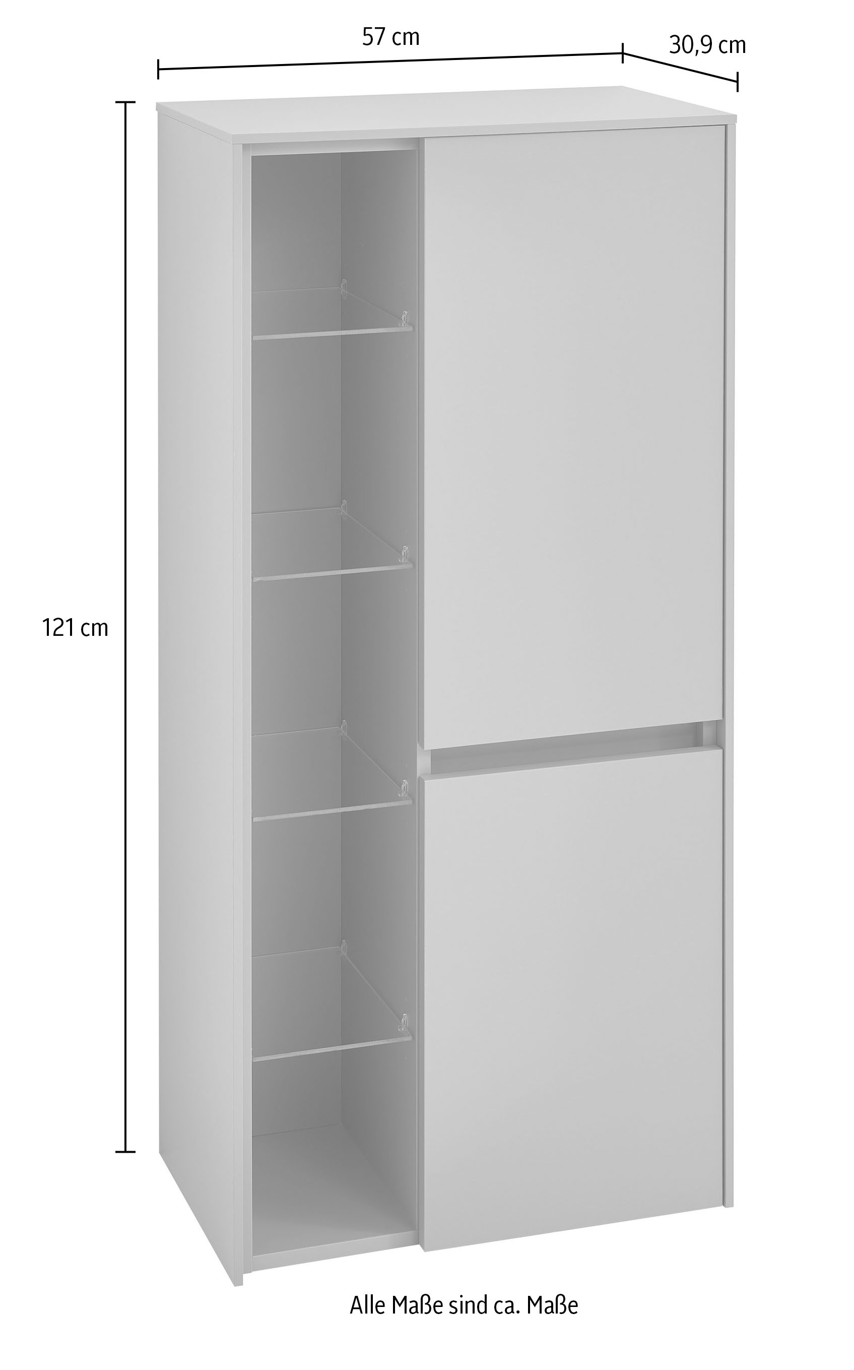 Saphir Midischrank »Serie 6010, 2 Drehtüren und ein offenes Regal« 1 Stk. tlg. 2 Drehtüren, 1 offenes Regal mit 4 Glaseinlegeböden