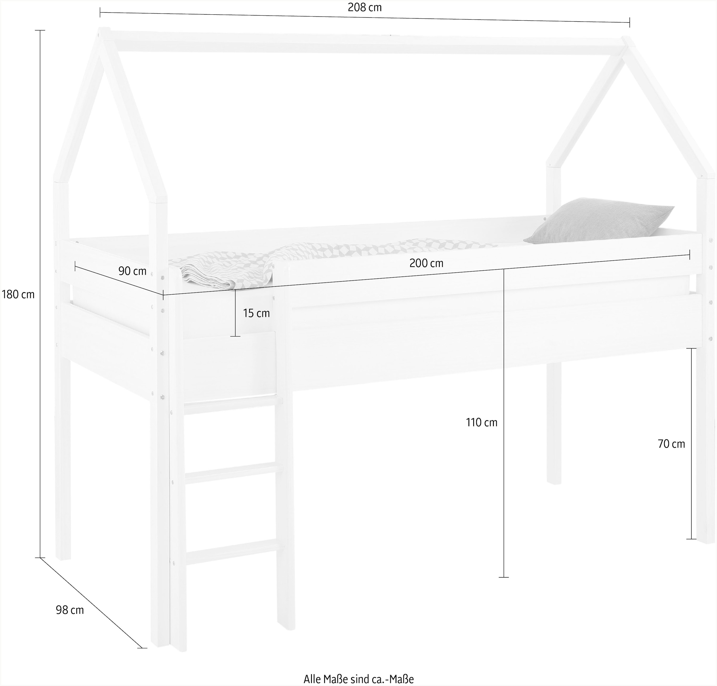 Lüttenhütt Kinderbett »Alpi«, aus Kiefernholz, in einer Haus-Optik Form, Liegefläche 90x200 cm