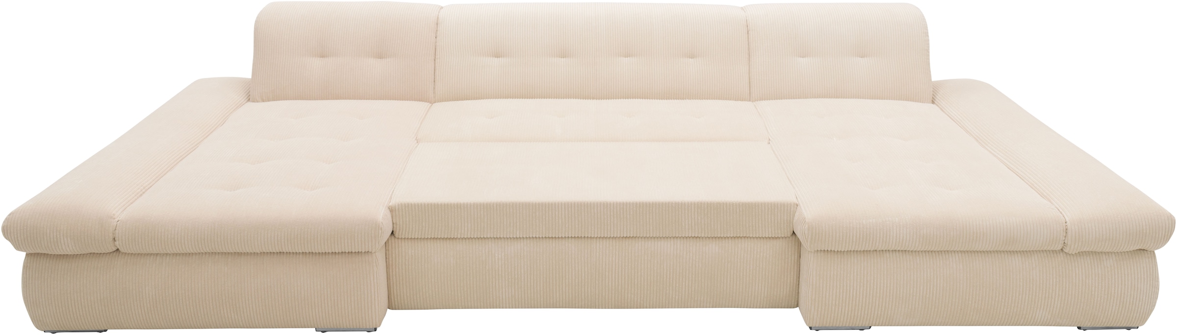 DOMO collection Wohnlandschaft »Moric wahlweise mit Bettfunktion und Armteilverstellung, XXL«, U-Form, beidseitig mit Recamiere, incl. Zierkissen, Cord-Bezug