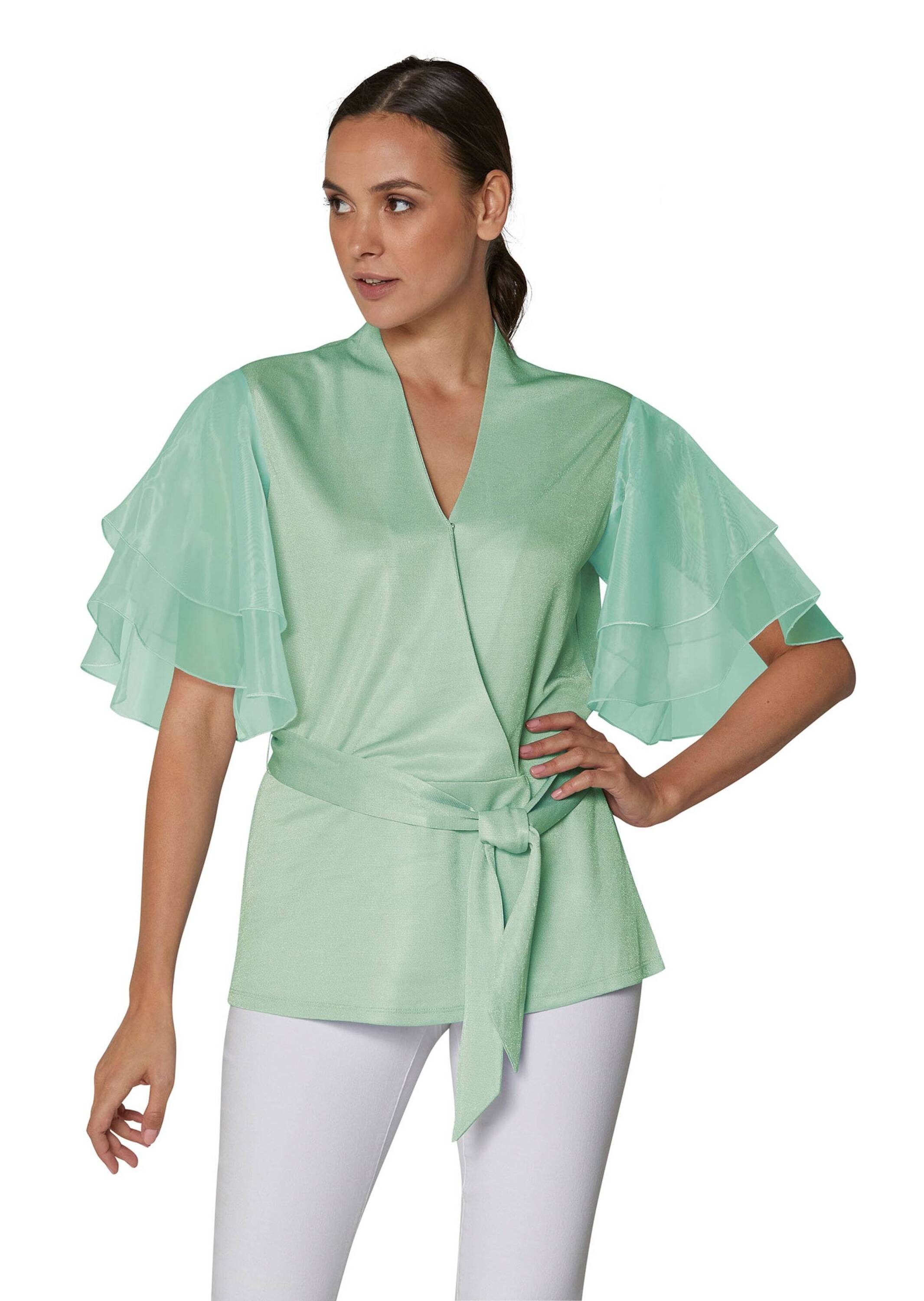 MADELEINE Langarmbluse »Bluse Bluse im Metallic-Look mit transparenten Ärmeln«