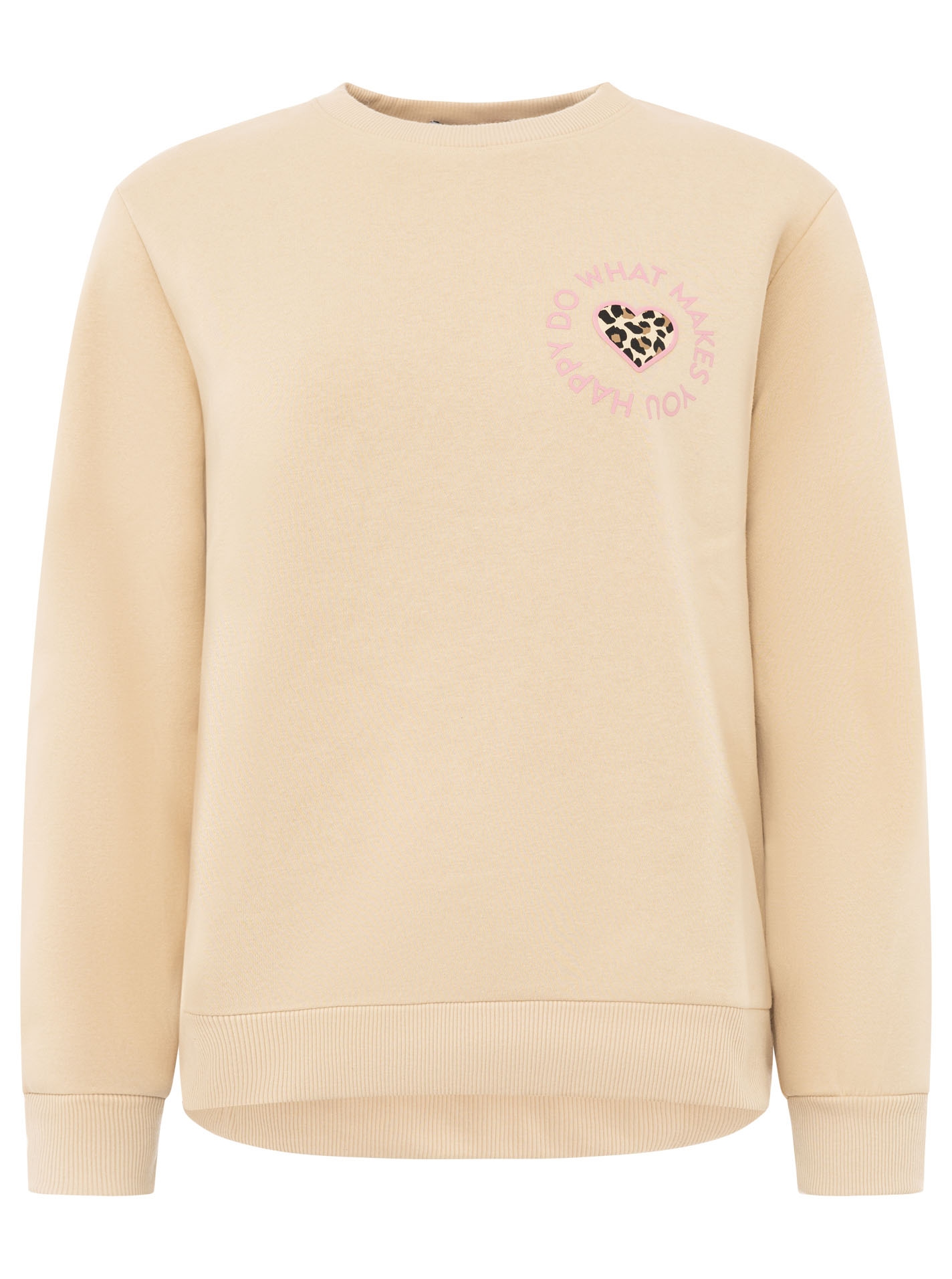Zwillingsherz Sweatshirt ""Happy Leo Lettering"", Rundhals, großer Leo-Schriftzug auf der Schulter, elastische Bündchen