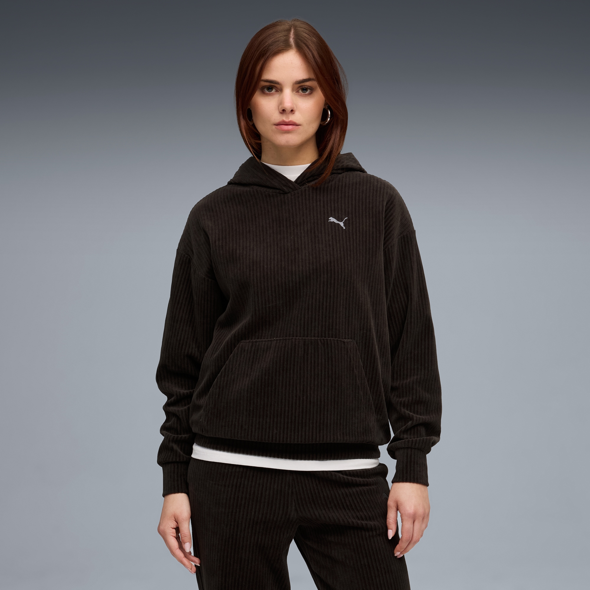 PUMA Kapuzensweatshirt "ESS ELEVATED COMFORT VELOUR RIB HOODIE", mit Kängur günstig online kaufen