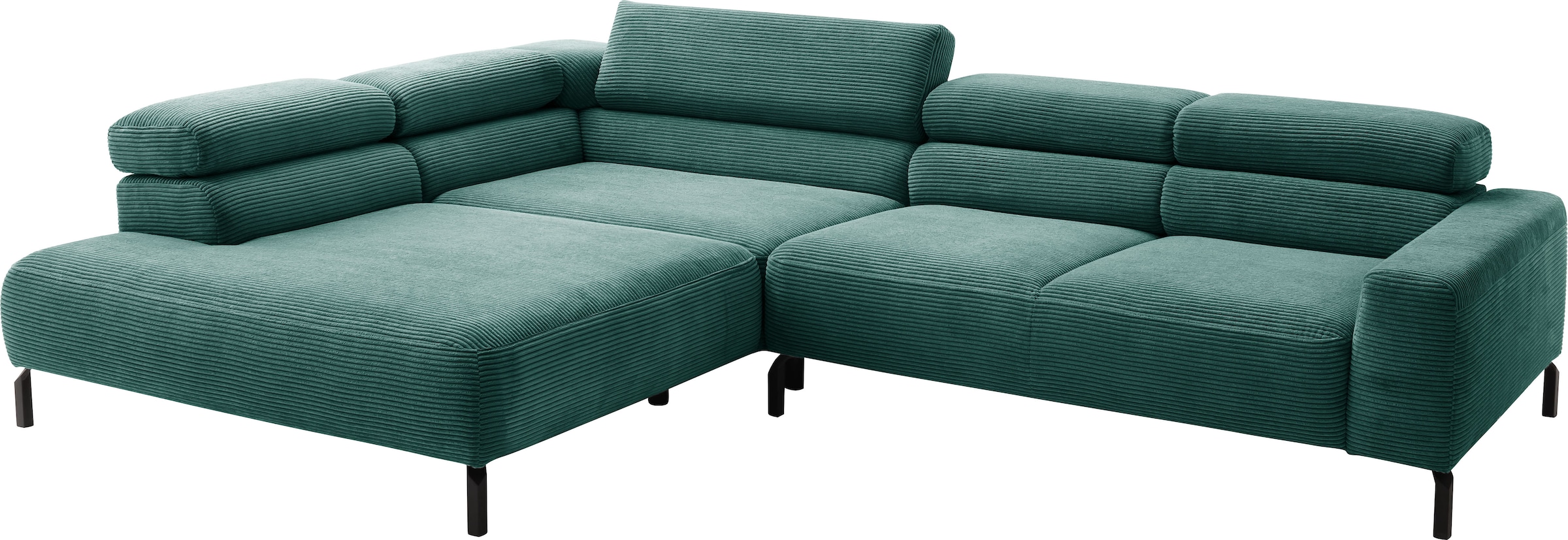 Places of Style Ecksofa »Antonelli, L-Form, inkl. Kopfteilverstellung, Breite 312 cm«, mit elektrischer Sitztiefenverstellung, in Cord, grün