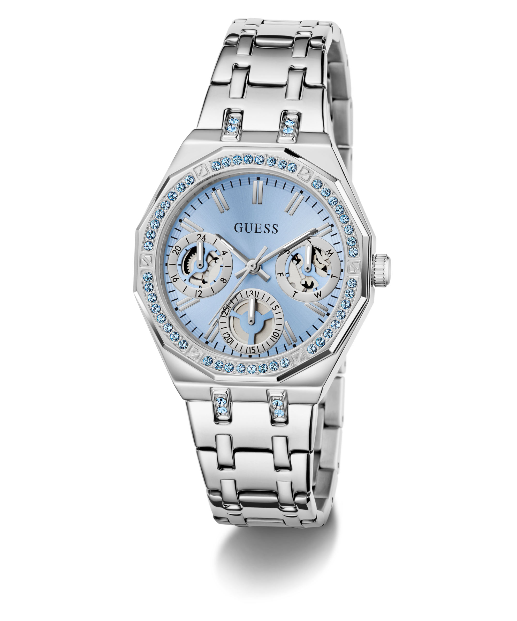 Guess Multifunktionsuhr »QUINN«, Quarzuhr, Armbanduhr, Damenuhr, Edelstahlarmband, Datum