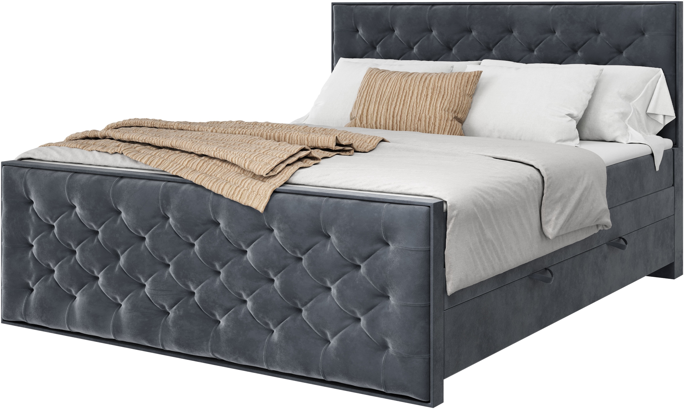 FORTE Boxspringbett »Lanciano Max inkl. zwei Bettkästen und Kaltschaum Topper«, und einer 7-Zonen-Tonnentaschenfederkernmatratze H2/H3