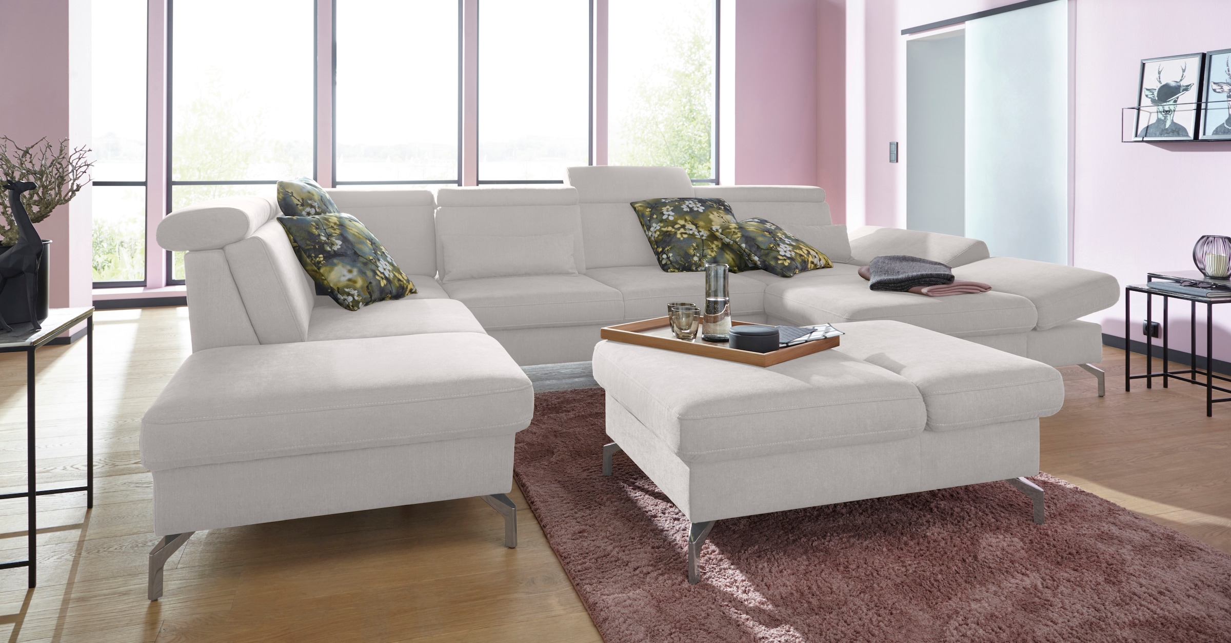 sit&more Wohnlandschaft »Brisbane U-Form« Fußhöhe 15 cm, inklusive Sitztiefen-, Armteil- und Kopfteilverstellung