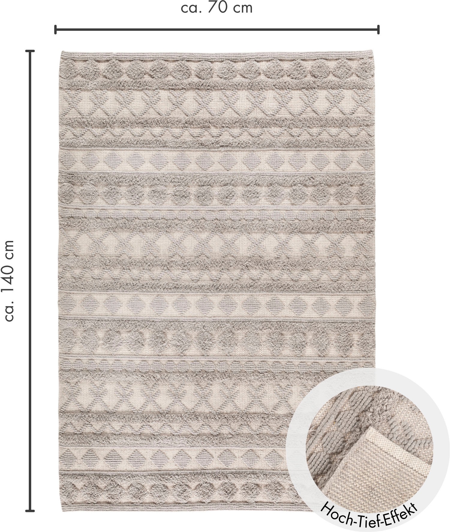 LUXOR living Wollteppich »Hägga«, rechteckig, 15 mm Höhe, Handweb Teppich, reine Wolle, handgewebt, Hoch-Tief Struktur