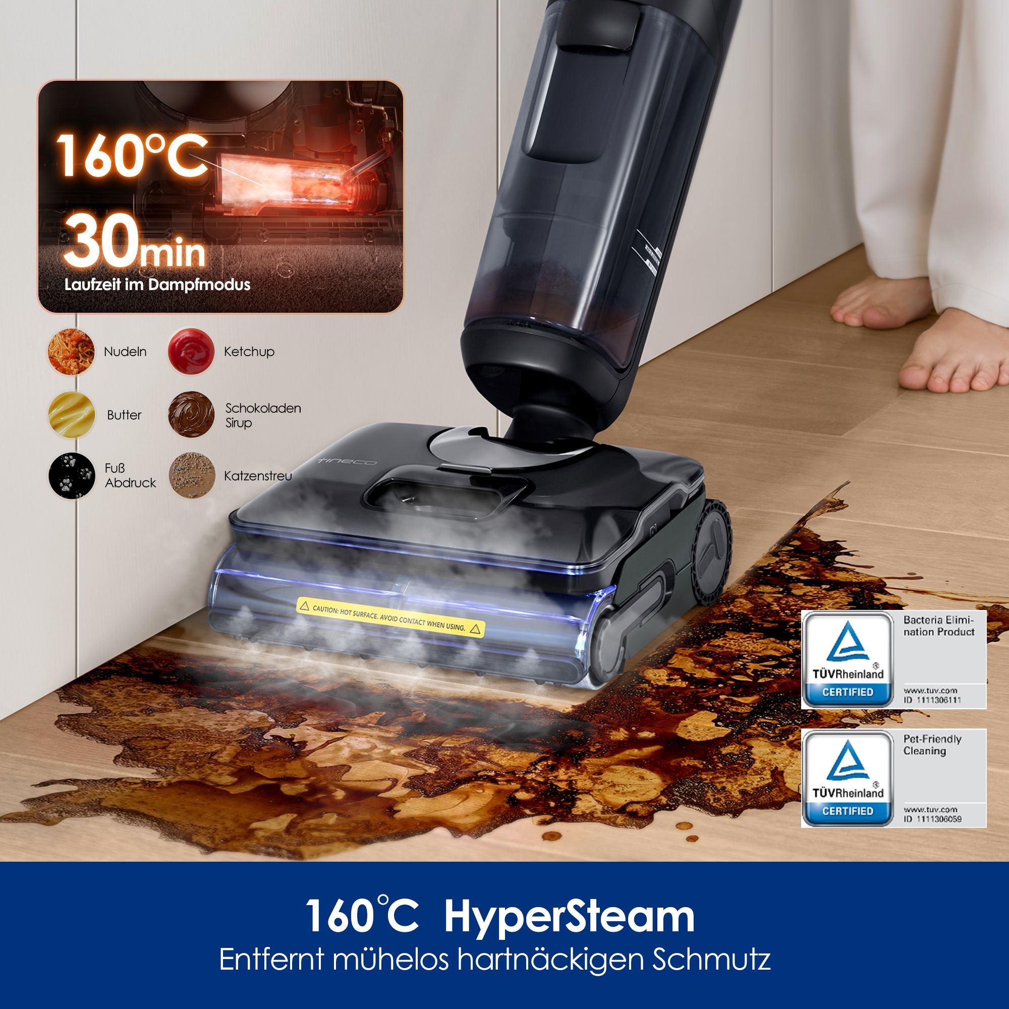 Tineco Nass-Trocken-Sauger »FLOOR ONE S7 Stretch Steam Plus mit 160°C Dampfreinigung« Selbstantrieb, 80 Minuten, Dampfreiniger